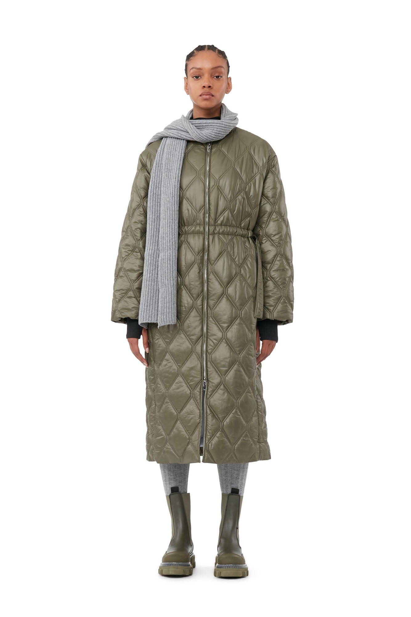 GANNI - Shiny Quilt Long Coat Kalamata