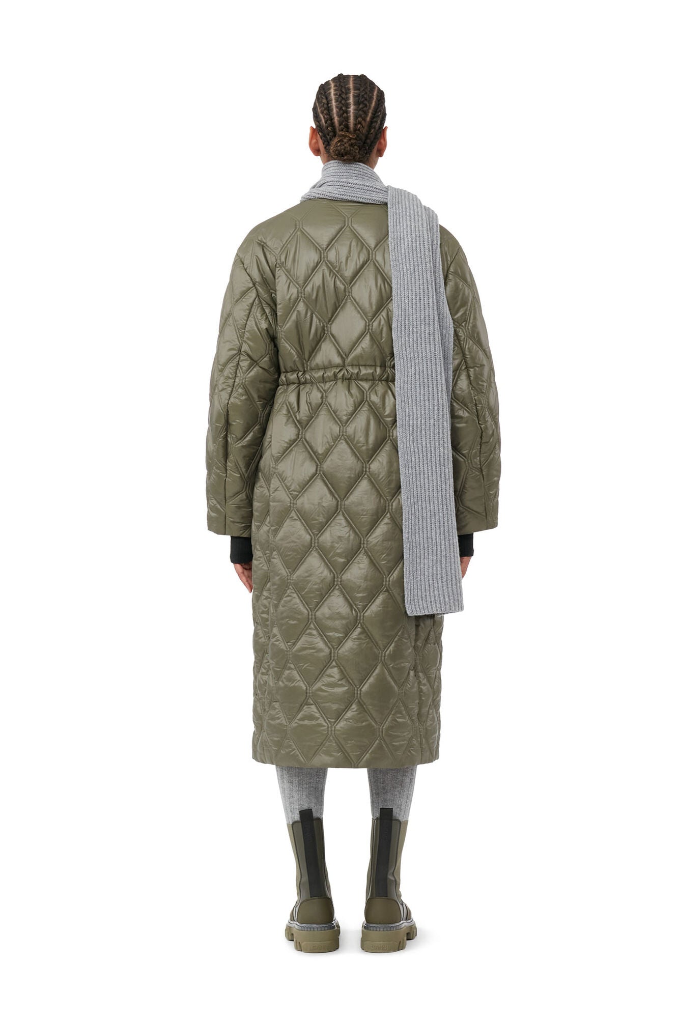 GANNI - Shiny Quilt Long Coat Kalamata