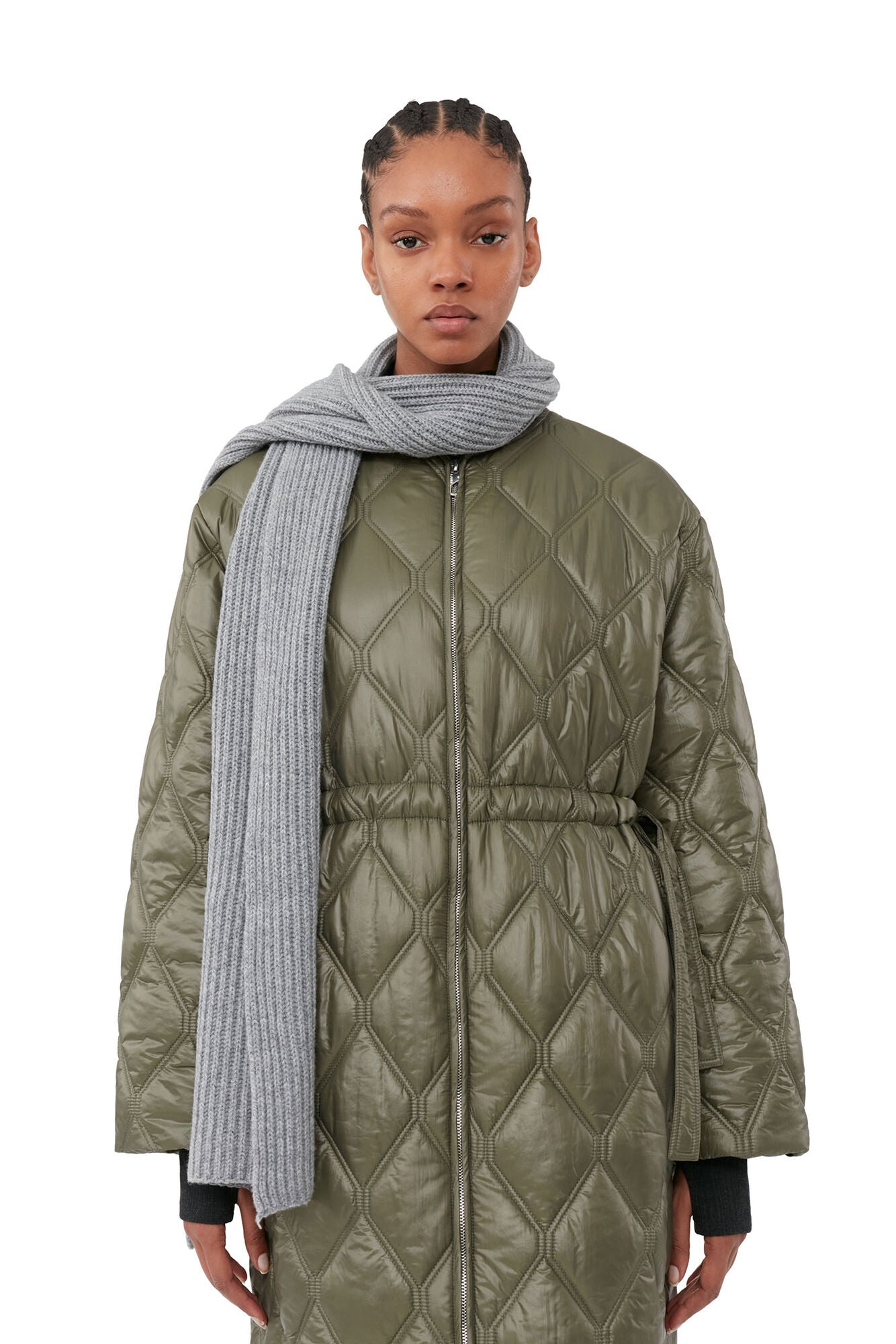 GANNI - Shiny Quilt Long Coat Kalamata
