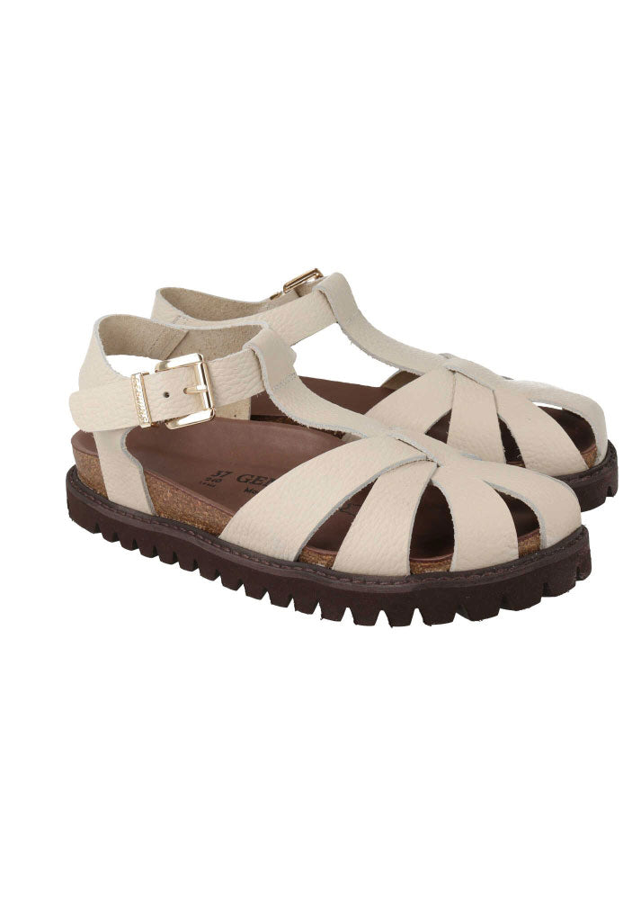 Genuins Howie Embossed Leather Sandal - Chalk