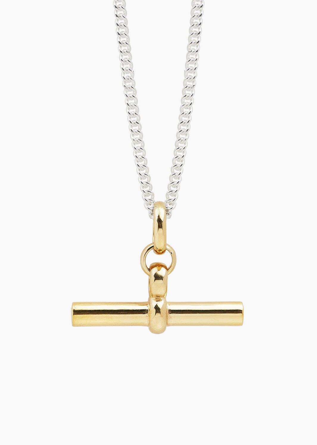 Tilly Sveaas Giant Gold T-Bar on Silver Curb Chain