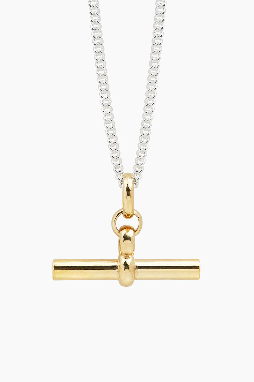 Tilly Sveaas Giant Gold T-Bar on Silver Curb Chain