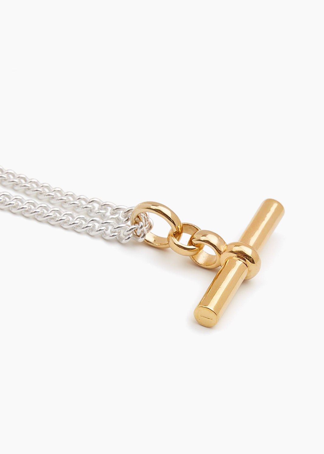 Tilly Sveaas Giant Gold T-Bar on Silver Curb Chain