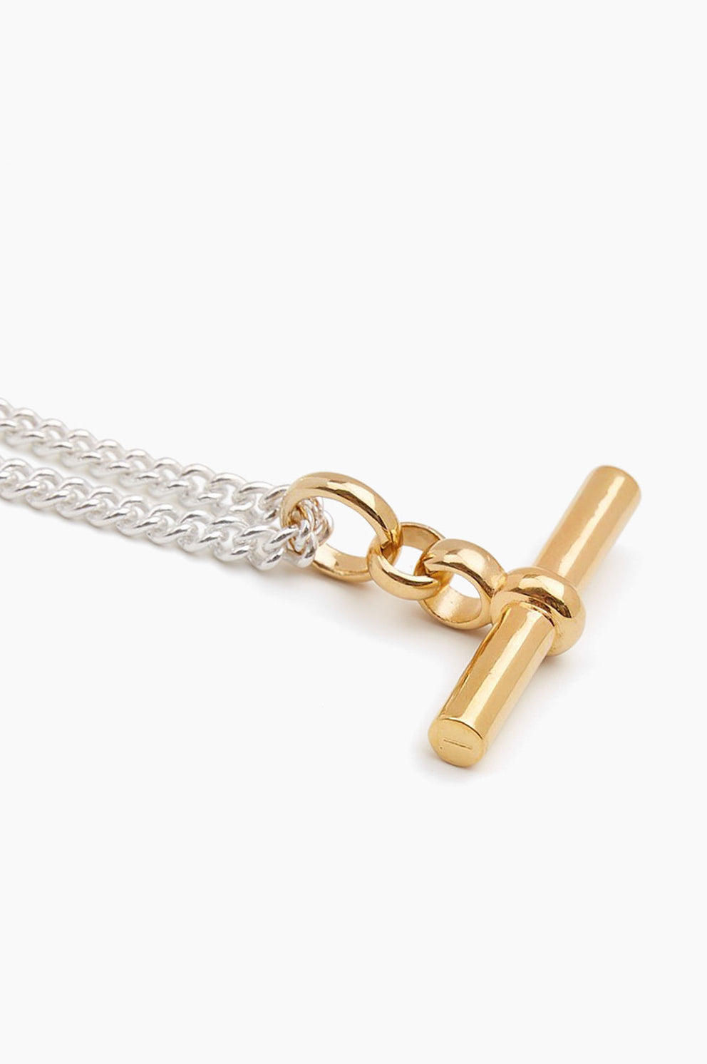 Tilly Sveaas Giant Gold T-Bar on Silver Curb Chain