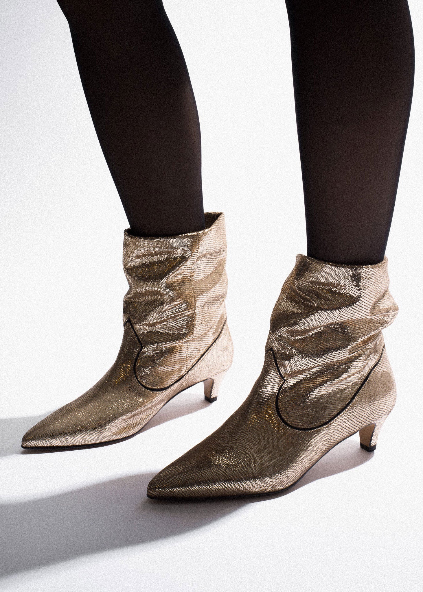 Anonymous Copenhagen Hicha 40 Stiletto Boots - Vintage Champagne Lizard Metallic Goat