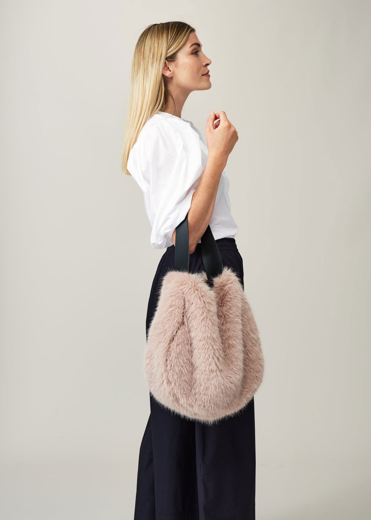 Helen Moore Faux Fur Slouch Bag - Quartz