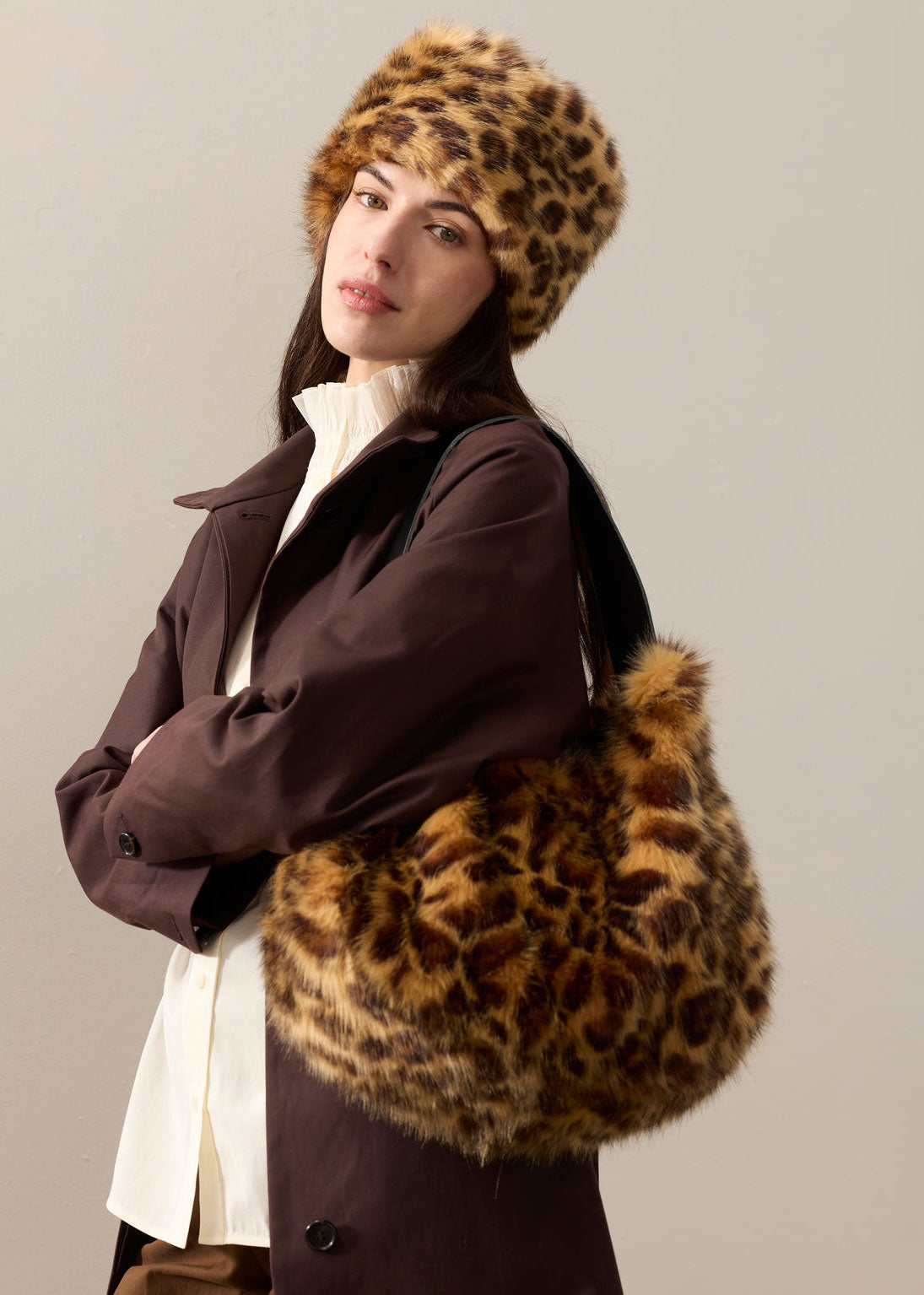 Helen Moore Faux Fur Slouch Bag - Leopard