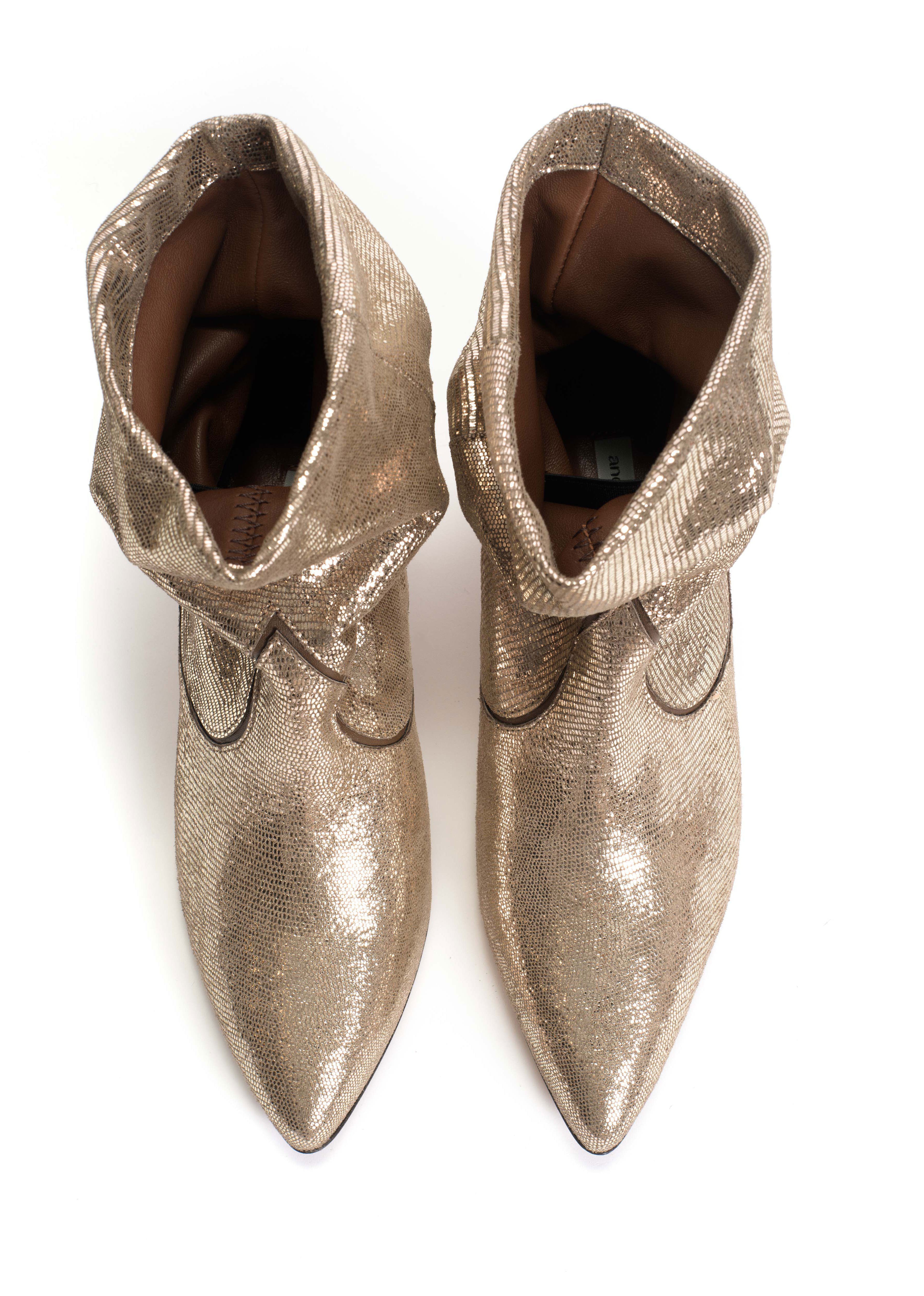 Anonymous Copenhagen Hicha 40 Stiletto Boots - Vintage Champagne Lizard Metallic Goat
