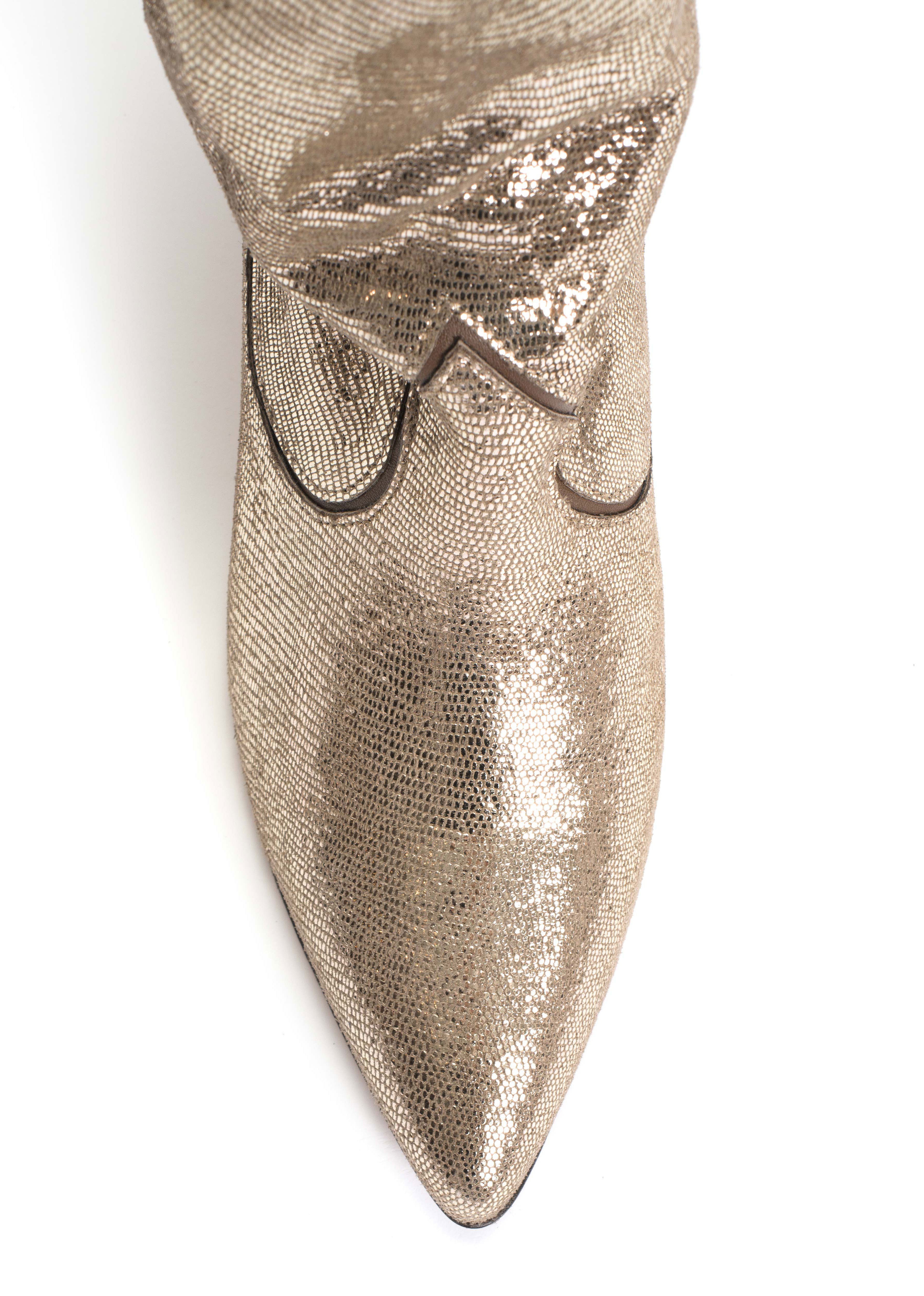 Anonymous Copenhagen Hicha 40 Stiletto Boots - Vintage Champagne Lizard Metallic Goat