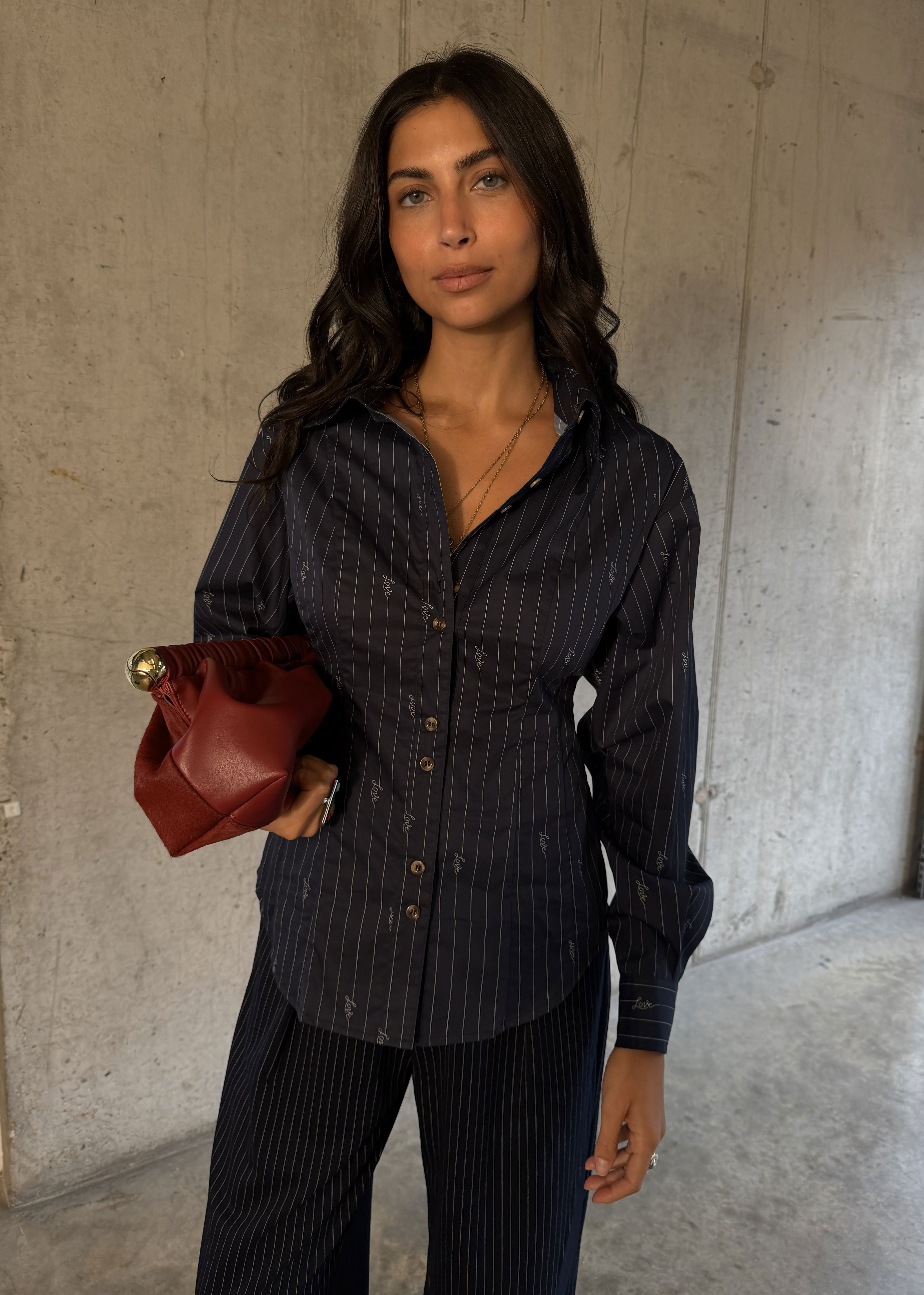 Never Fully Dressed Navy Stripe Bow Shirt