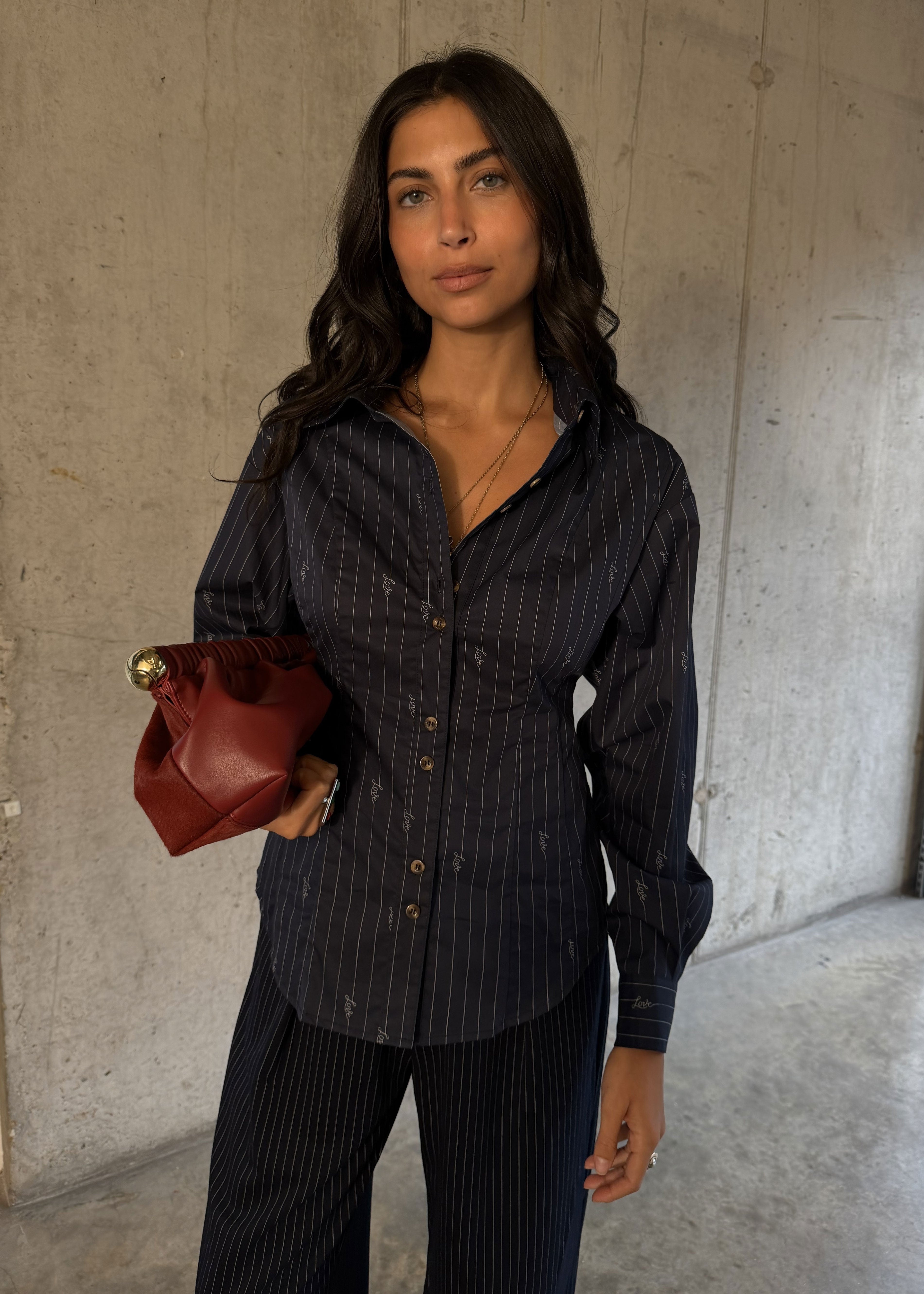 Never Fully Dressed Navy Stripe Bow Shirt