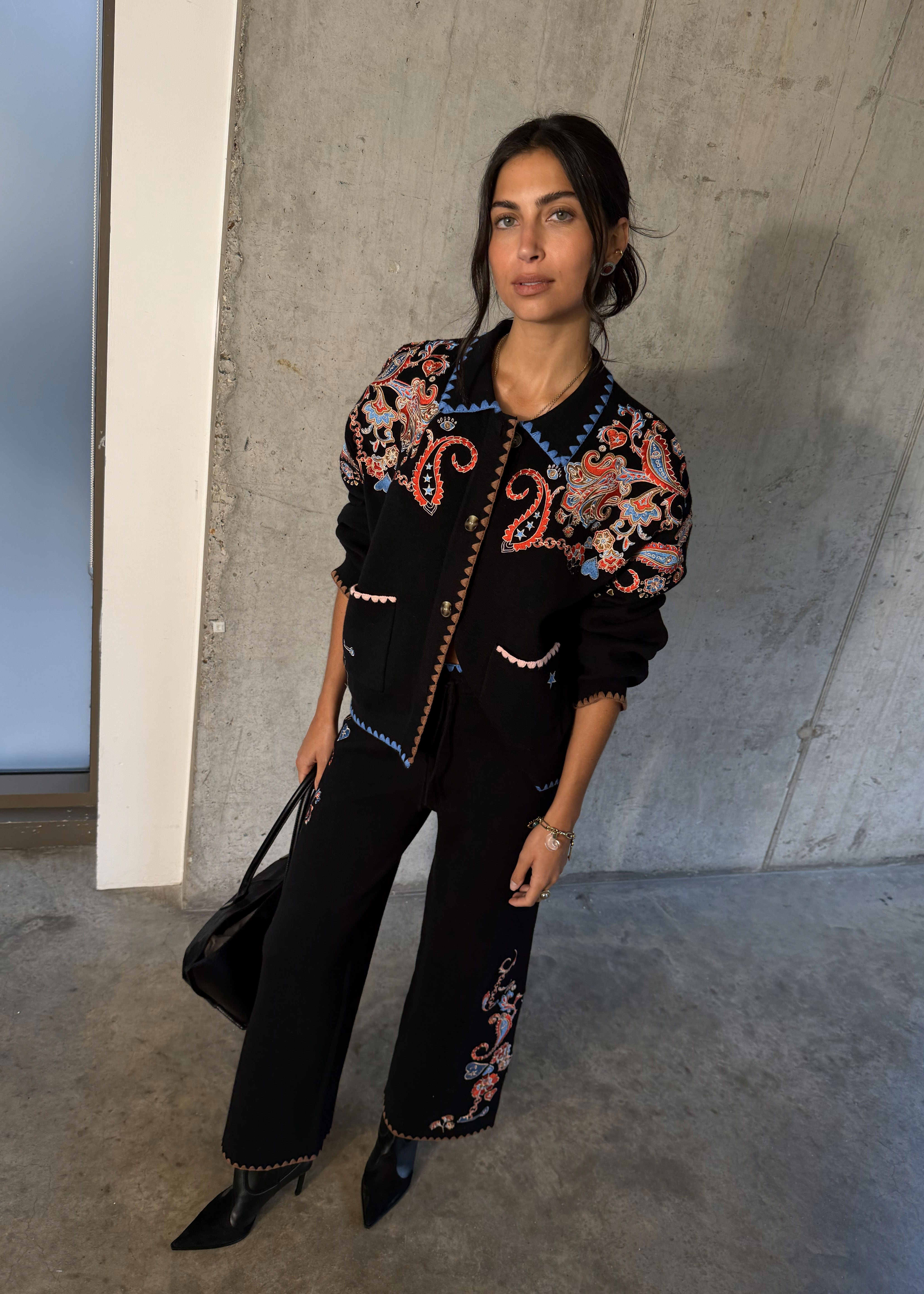 Never Fully Dressed Black Paisley Wide Leg Knit Joggers