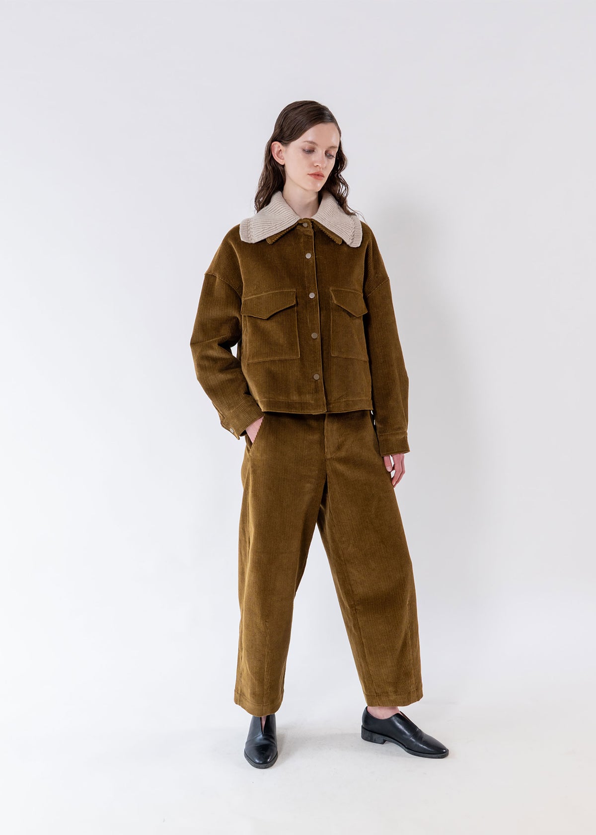 Emin and Paul Olive Structured Corduroy Trousers