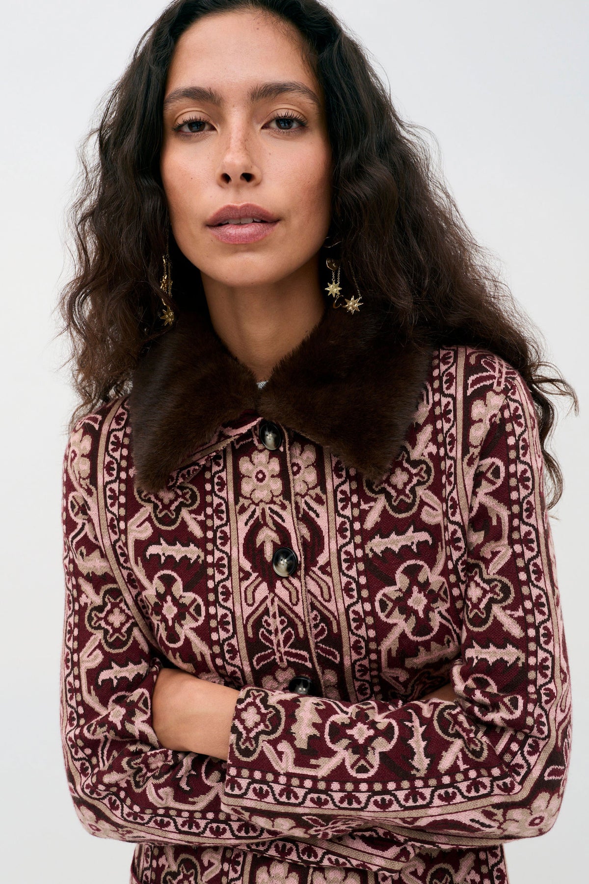 Rixo Jacoba Cardigan - Tapestry Bloom Bordeaux