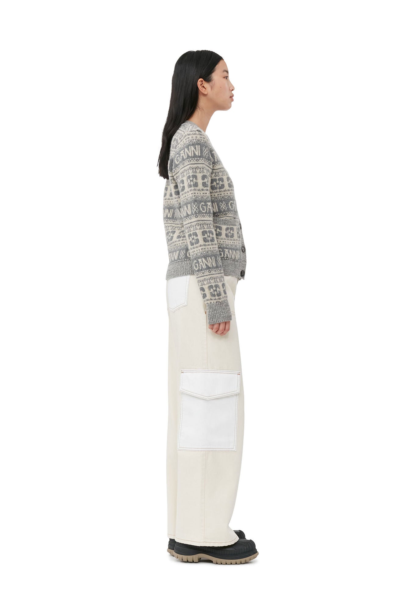 GANNI - Logo Wool Mix Cardigan Frost