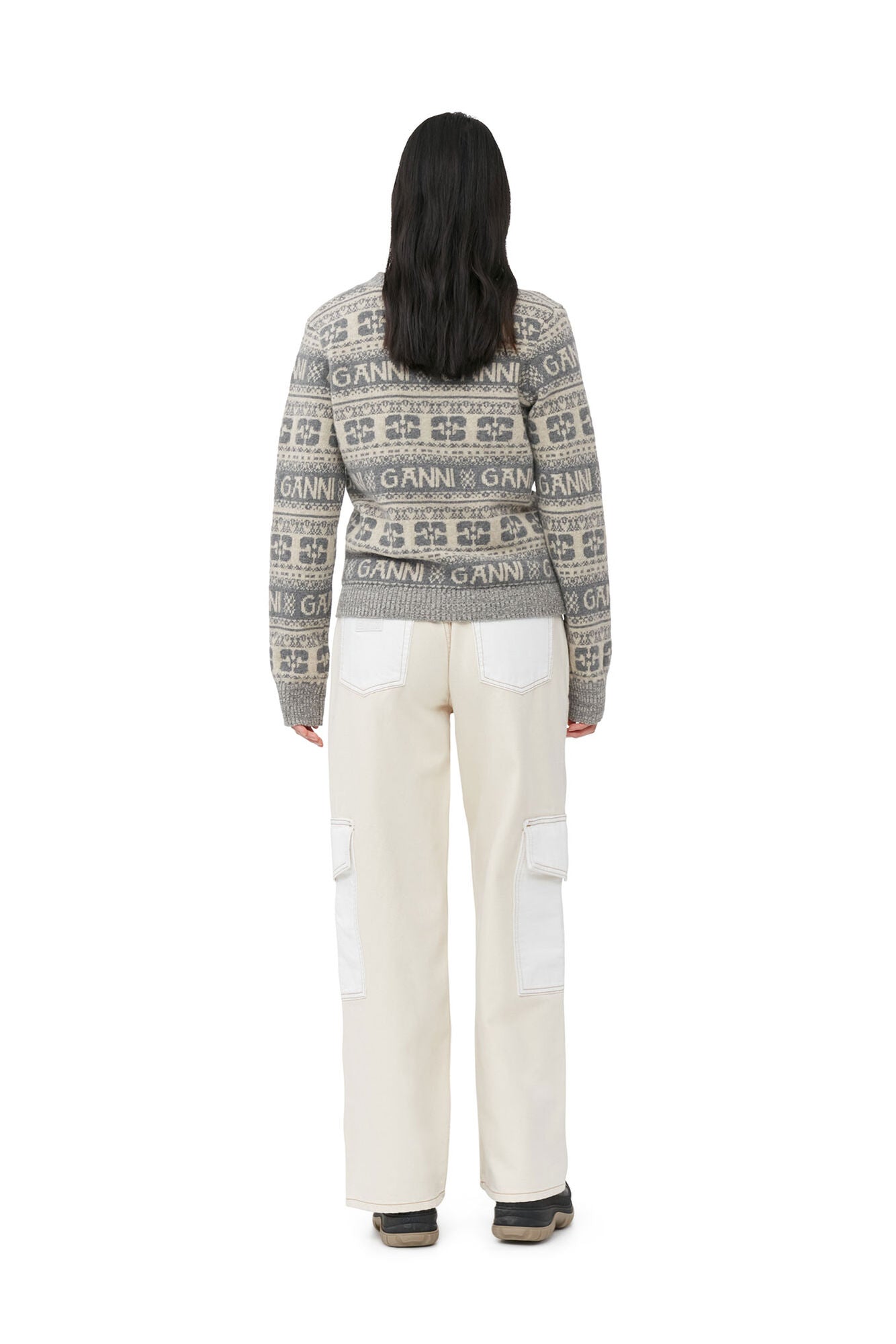 GANNI - Logo Wool Mix Cardigan Frost