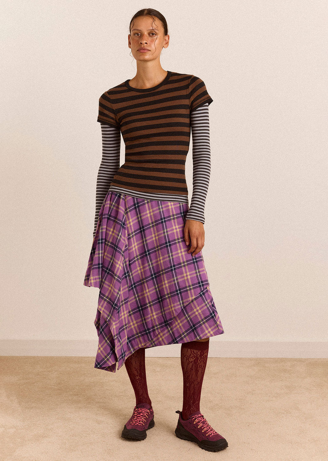 Damson Madder Katana Midi Skirt - Purple Check