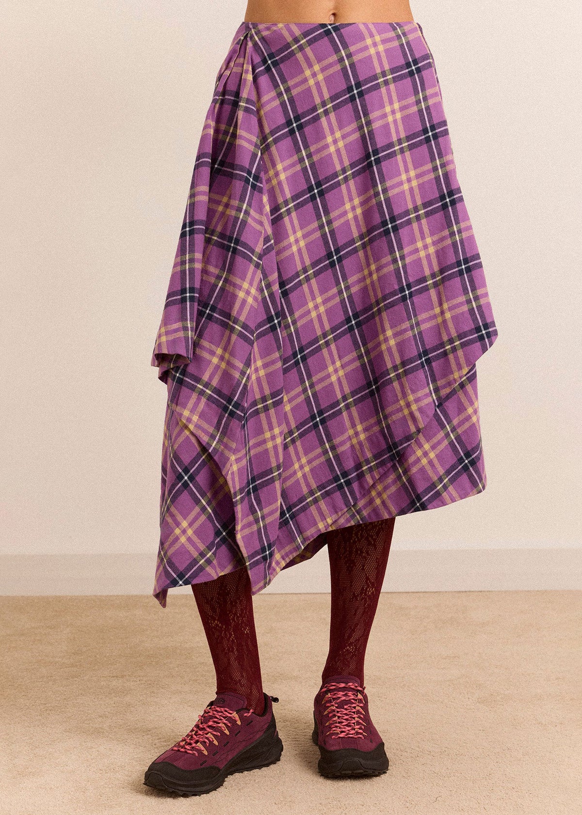 Damson Madder Katana Midi Skirt - Purple Check