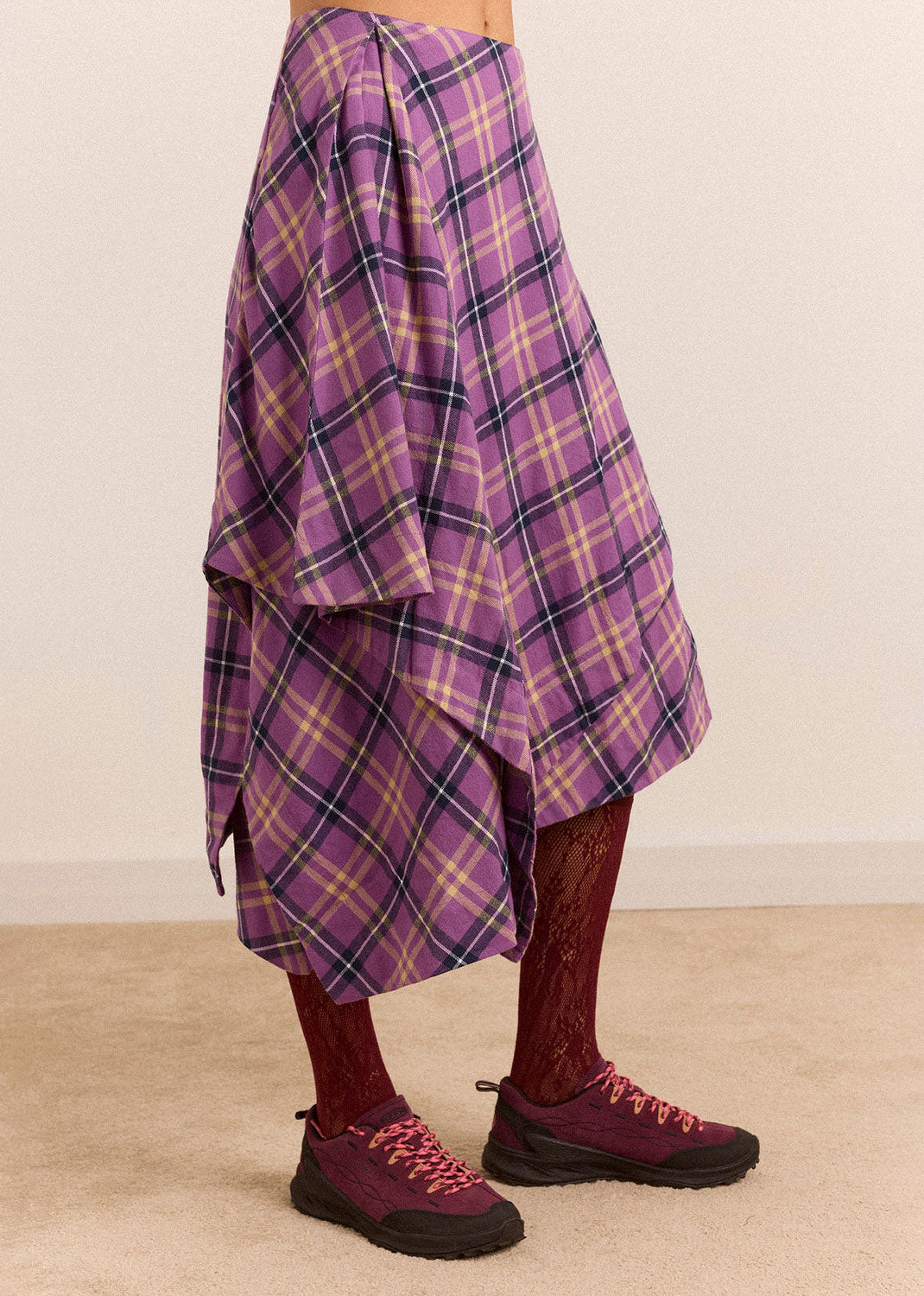 Damson Madder Katana Midi Skirt - Purple Check