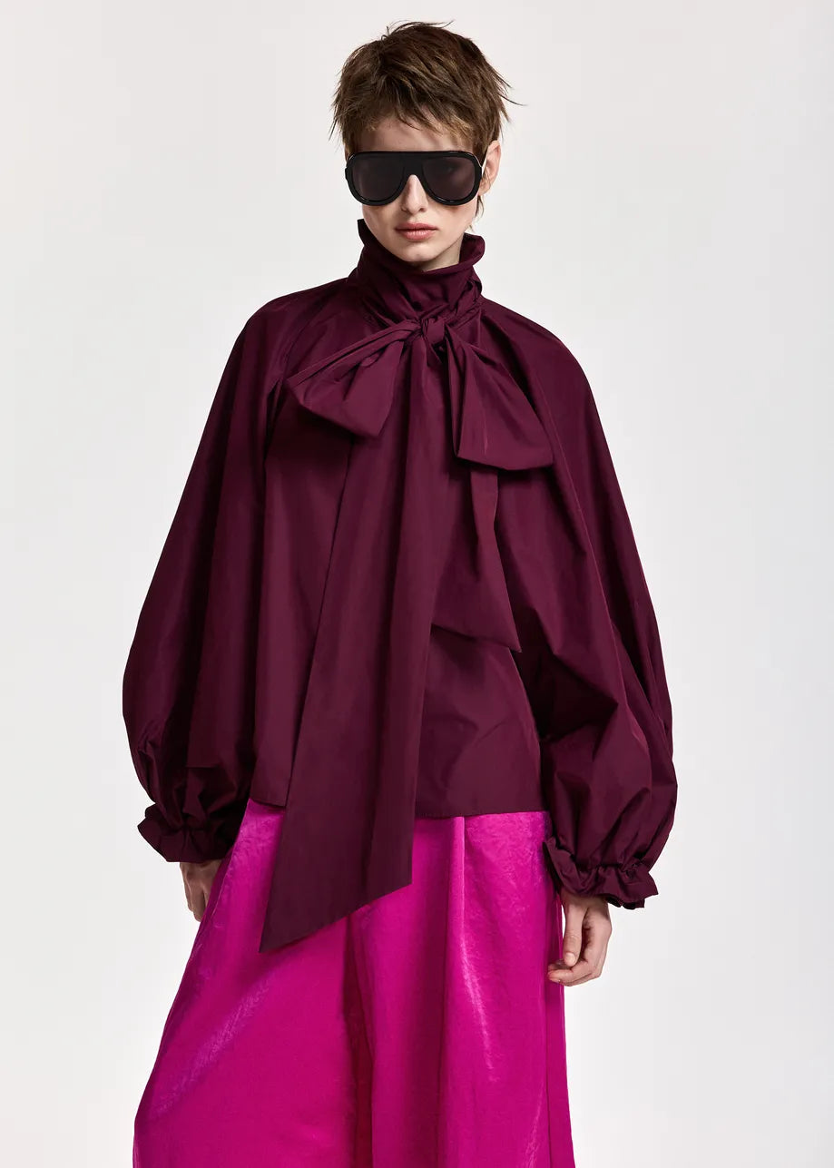 Essentiel Antwerp Keily Pussy-Bow Top - Burgundy