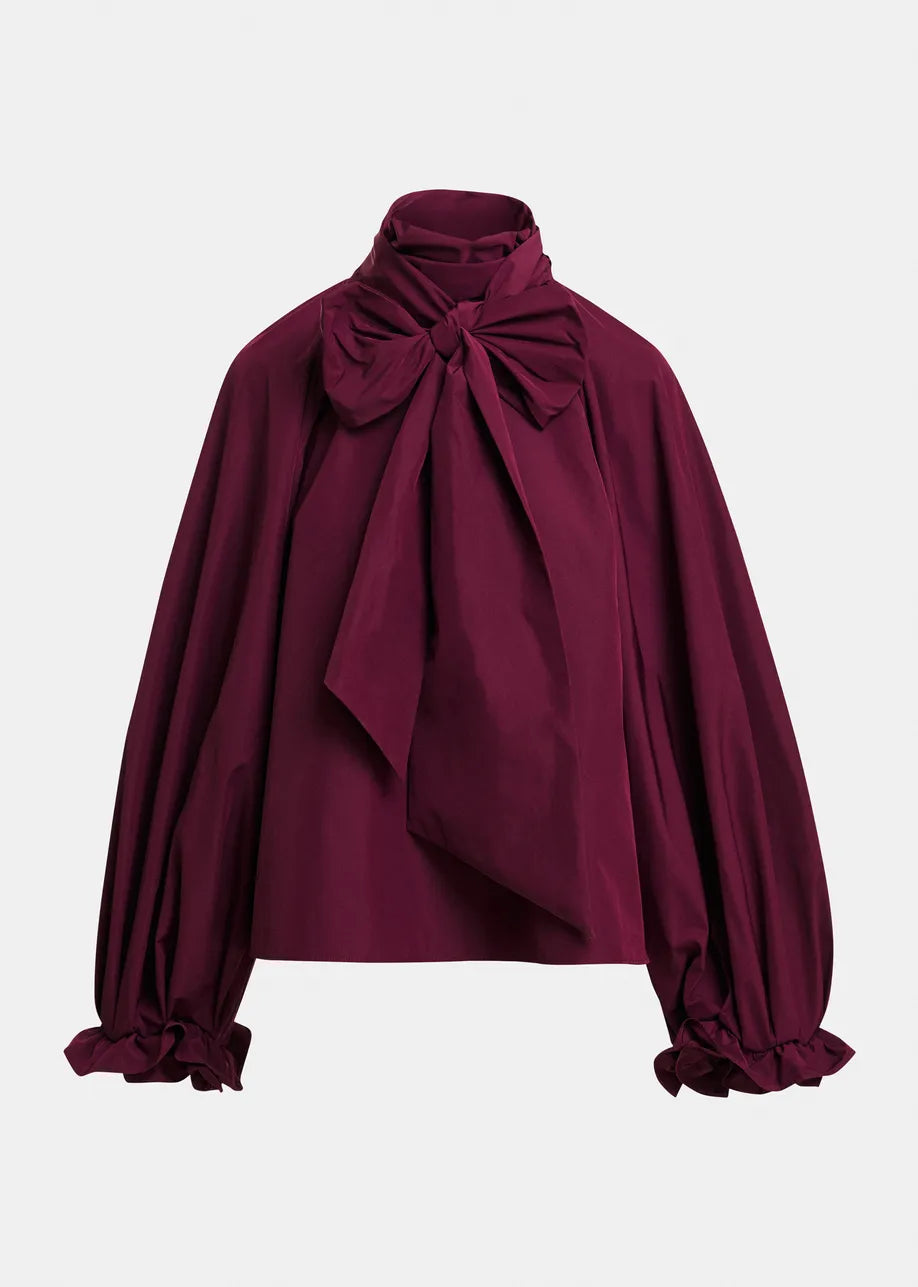 Essentiel Antwerp Keily Pussy-Bow Top - Burgundy