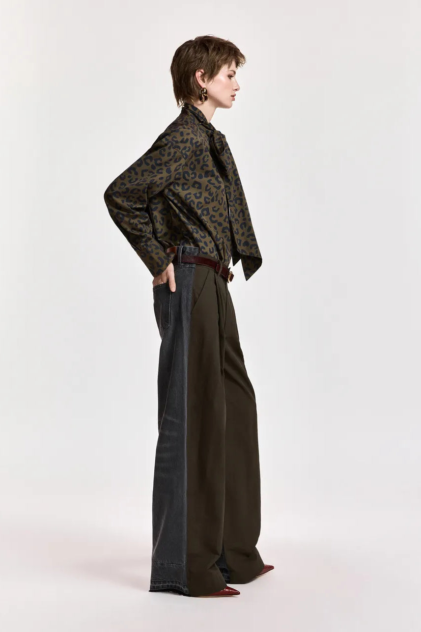 Essentiel Antwerp Khalessi Leopard Pussy-Bow Shirt - Khaki