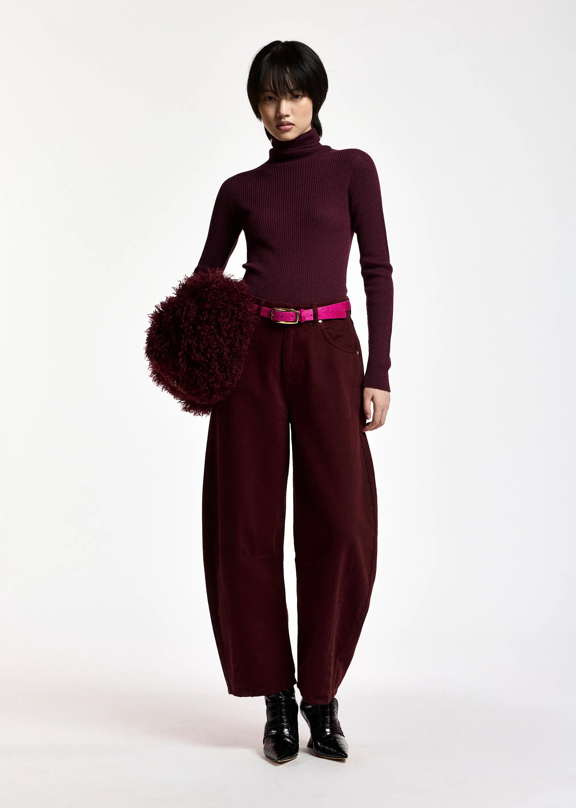 Essentiel Antwerp Klub Textured Leather Belt - Pink