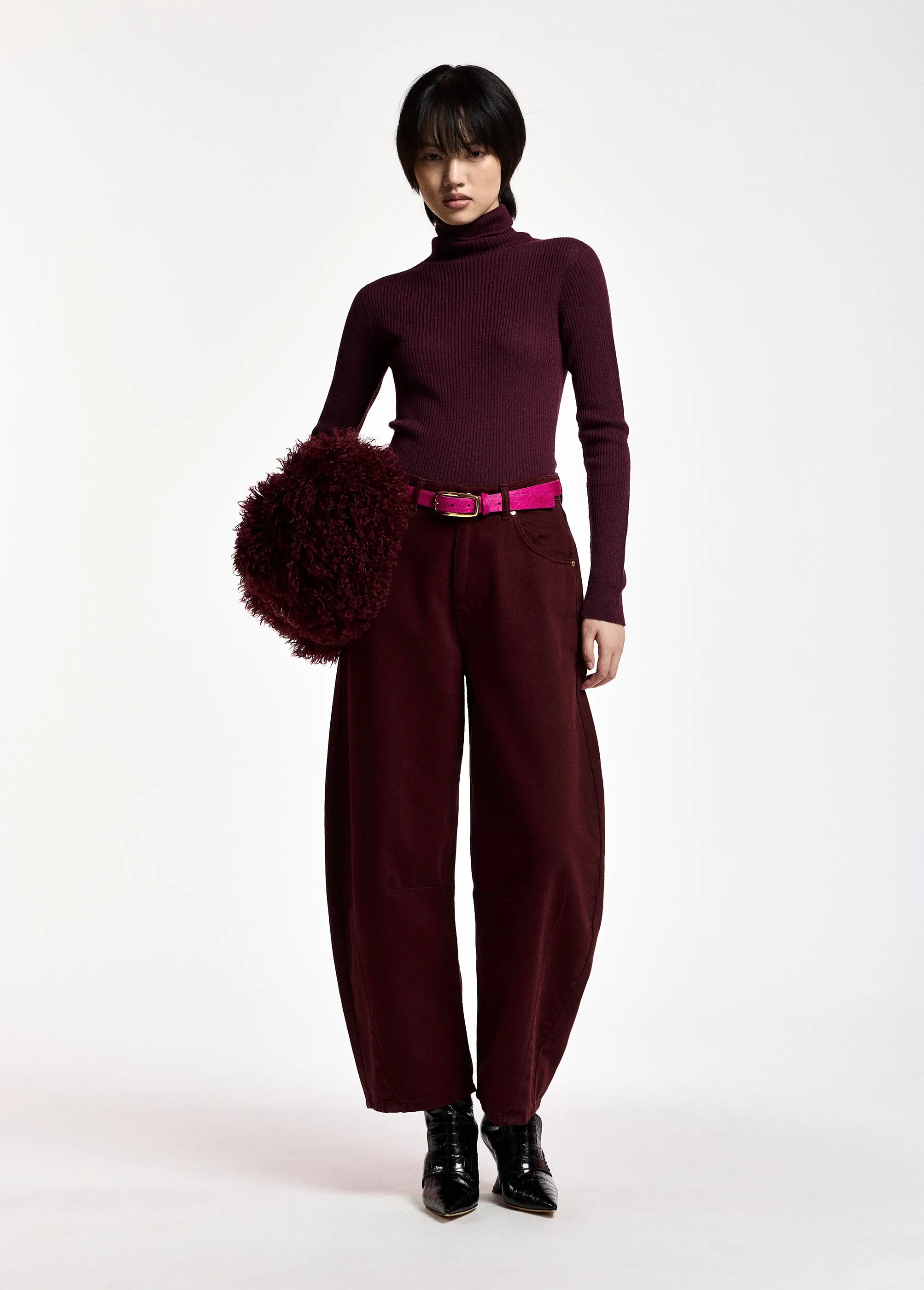 Essentiel Antwerp Klub Textured Leather Belt - Pink