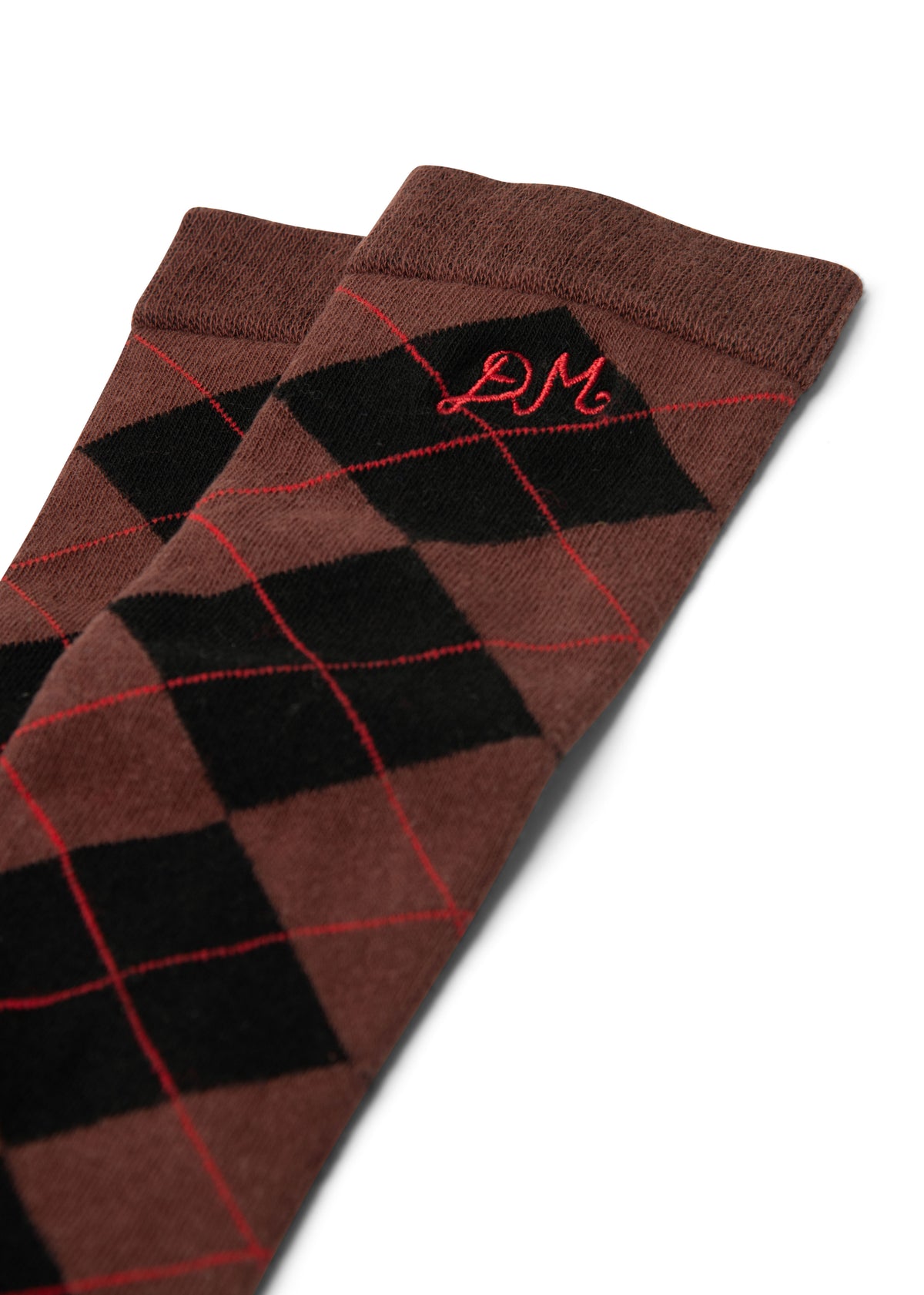 Damson Madder Knee Length Socks - Choc Argyle