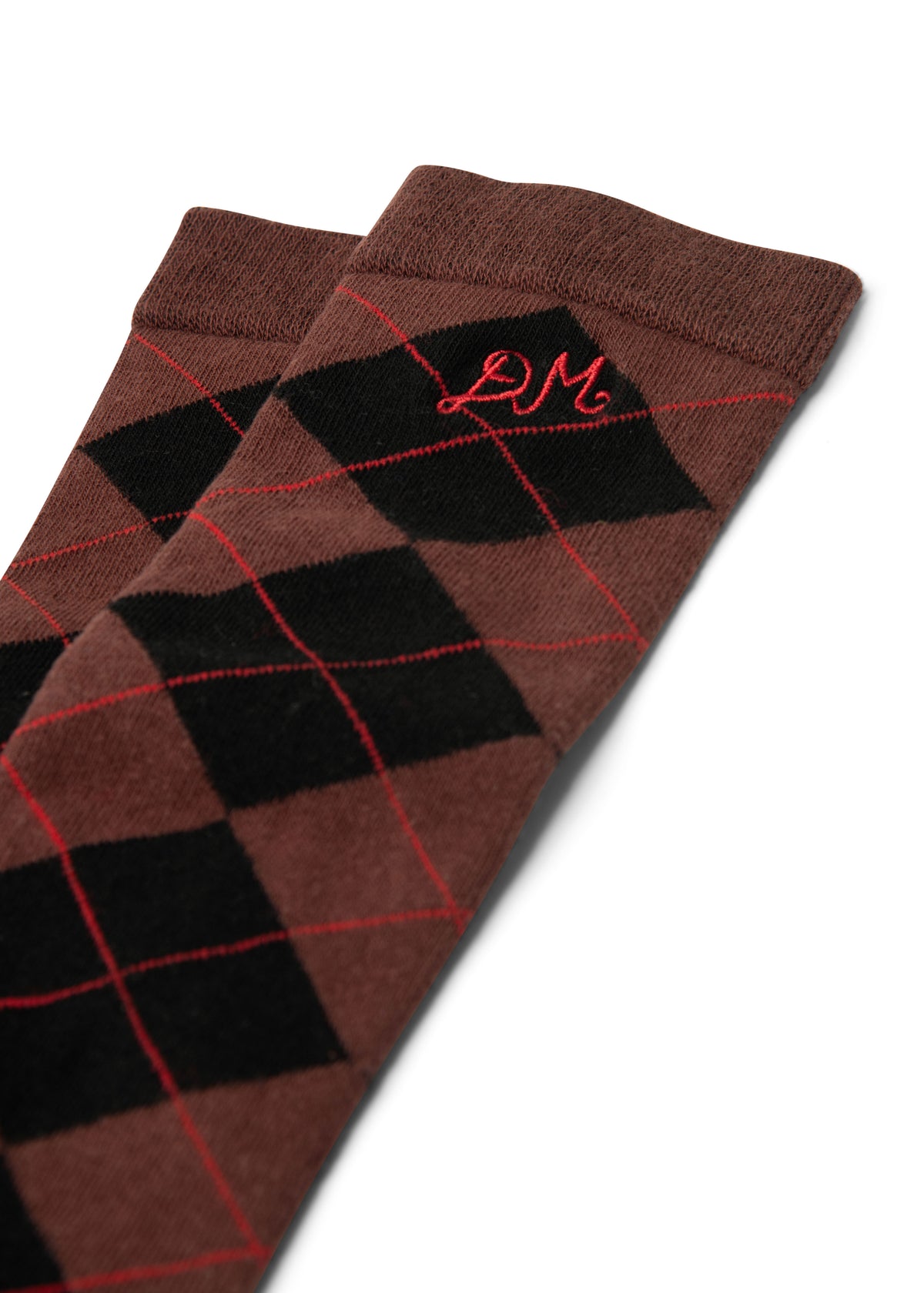 Damson Madder Knee Length Socks - Choc Argyle