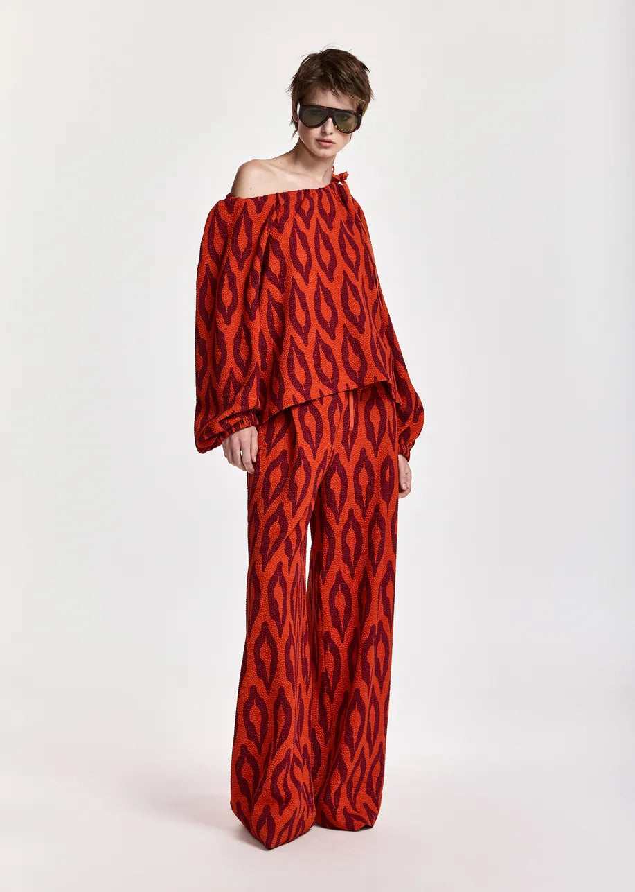 Essentiel Antwerp Kontent Wide-Leg Pant - Orange/Burgundy