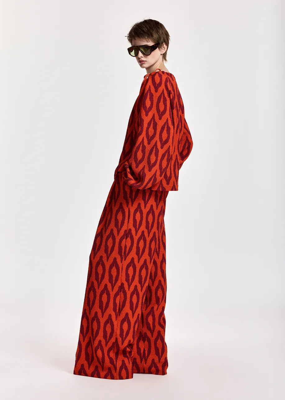 Essentiel Antwerp Kontent Wide-Leg Pant - Orange/Burgundy