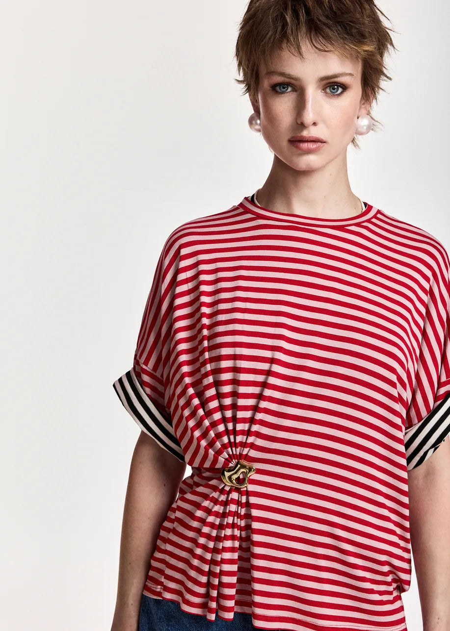 Essentiel Antwerp Kriss Striped Brooch T-Shirt