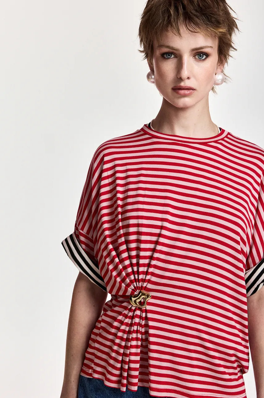 Essentiel Antwerp Kriss Striped Brooch T-Shirt