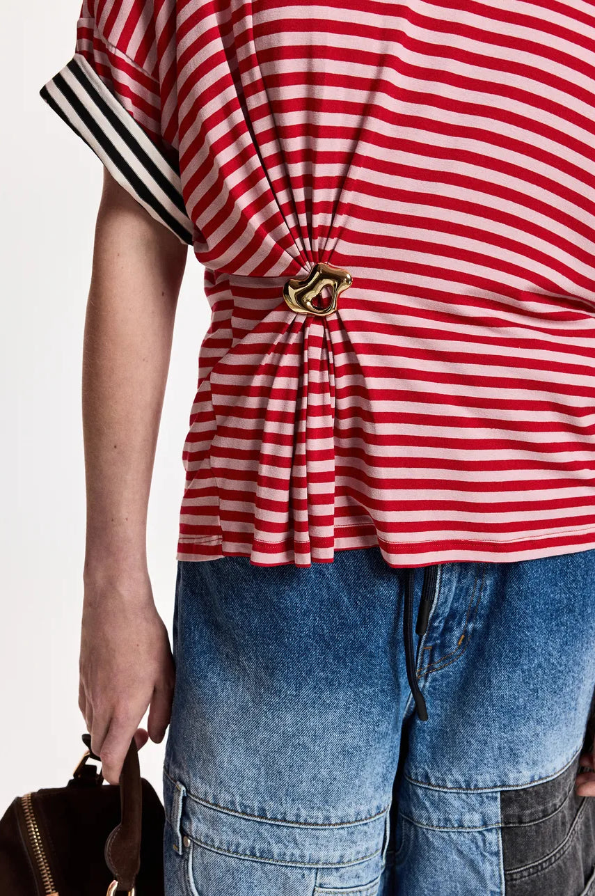 Essentiel Antwerp Kriss Striped Brooch T-Shirt