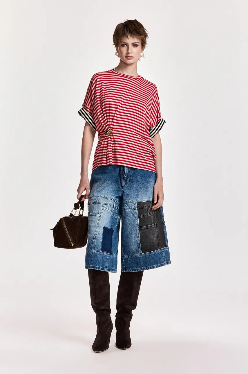 Essentiel Antwerp Kriss Striped Brooch T-Shirt