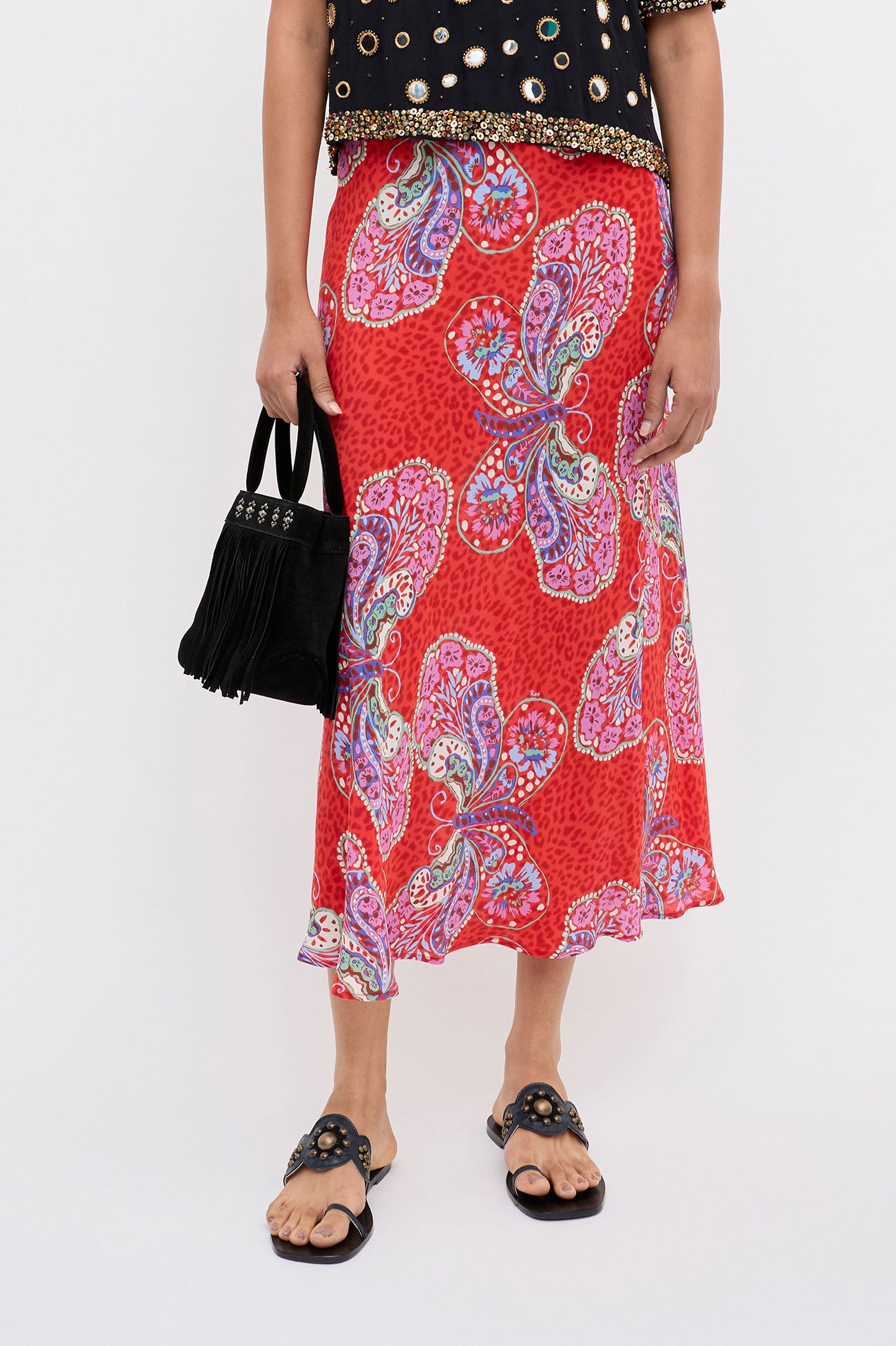 Rixo Kelly Skirt - Butterfly Bloom Jacquard Red