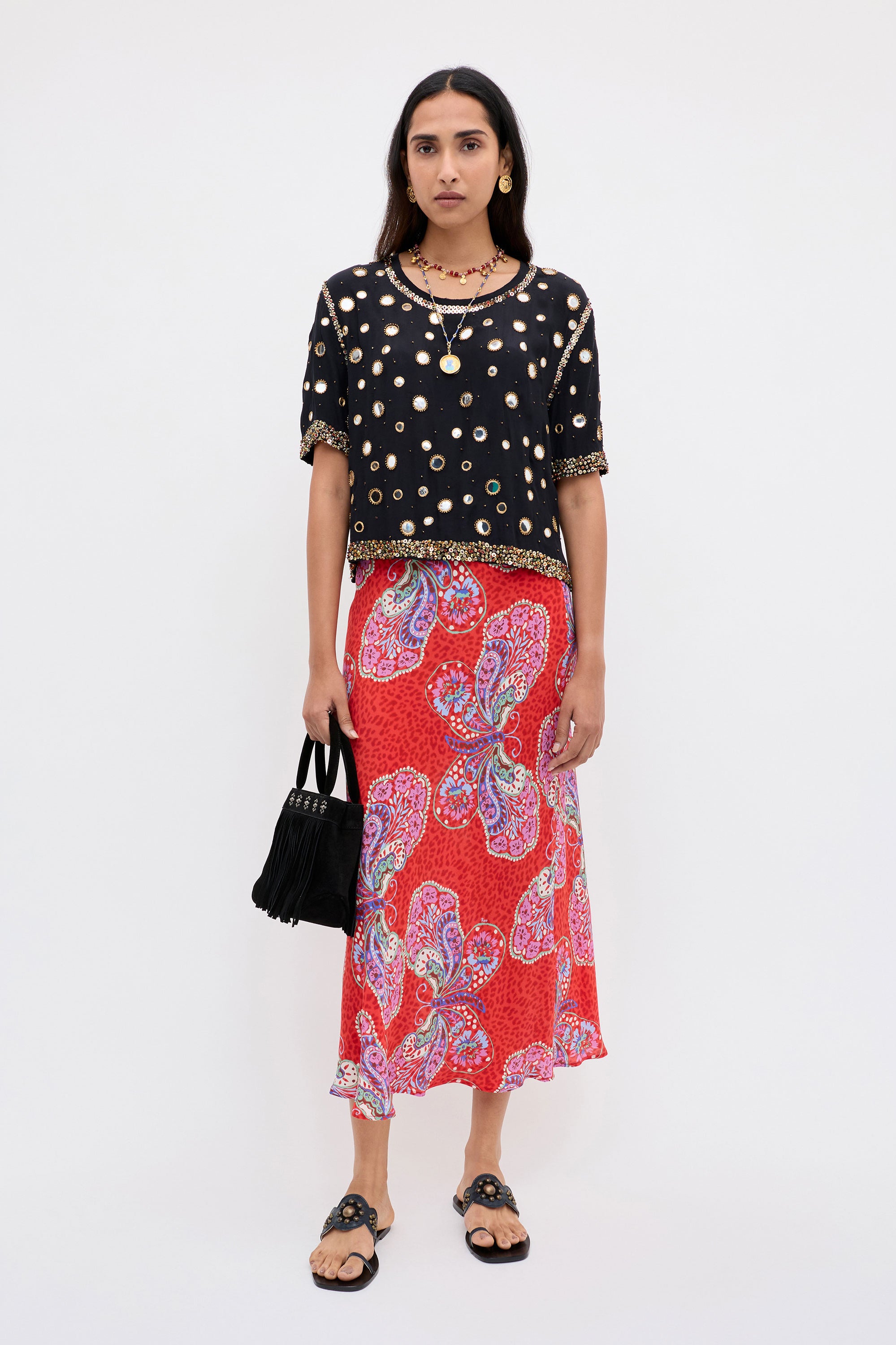 Rixo Kelly Skirt - Butterfly Bloom Jacquard Red