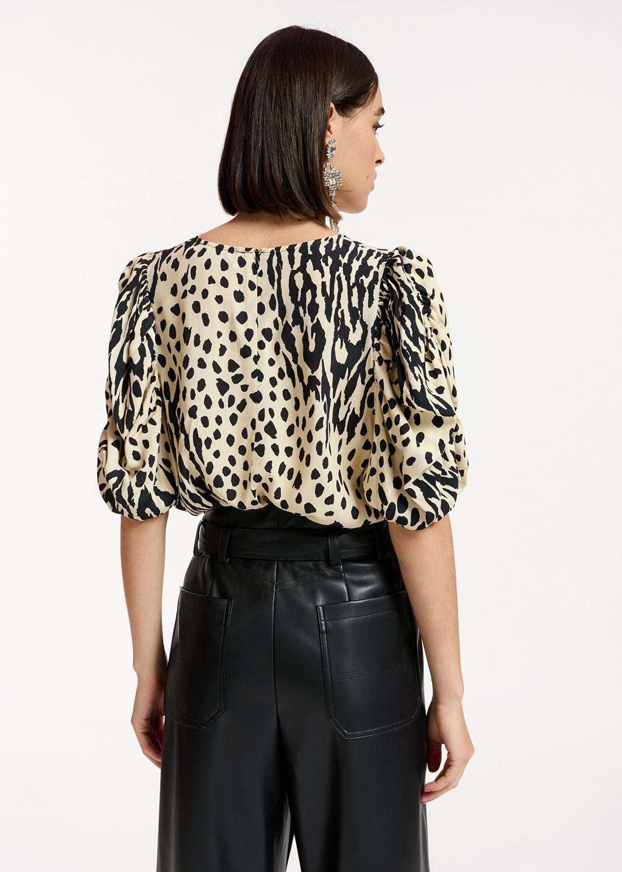 Essentiel Antwerp - Extended Puffed Sleeve Top - Ecru and Black Dotted top