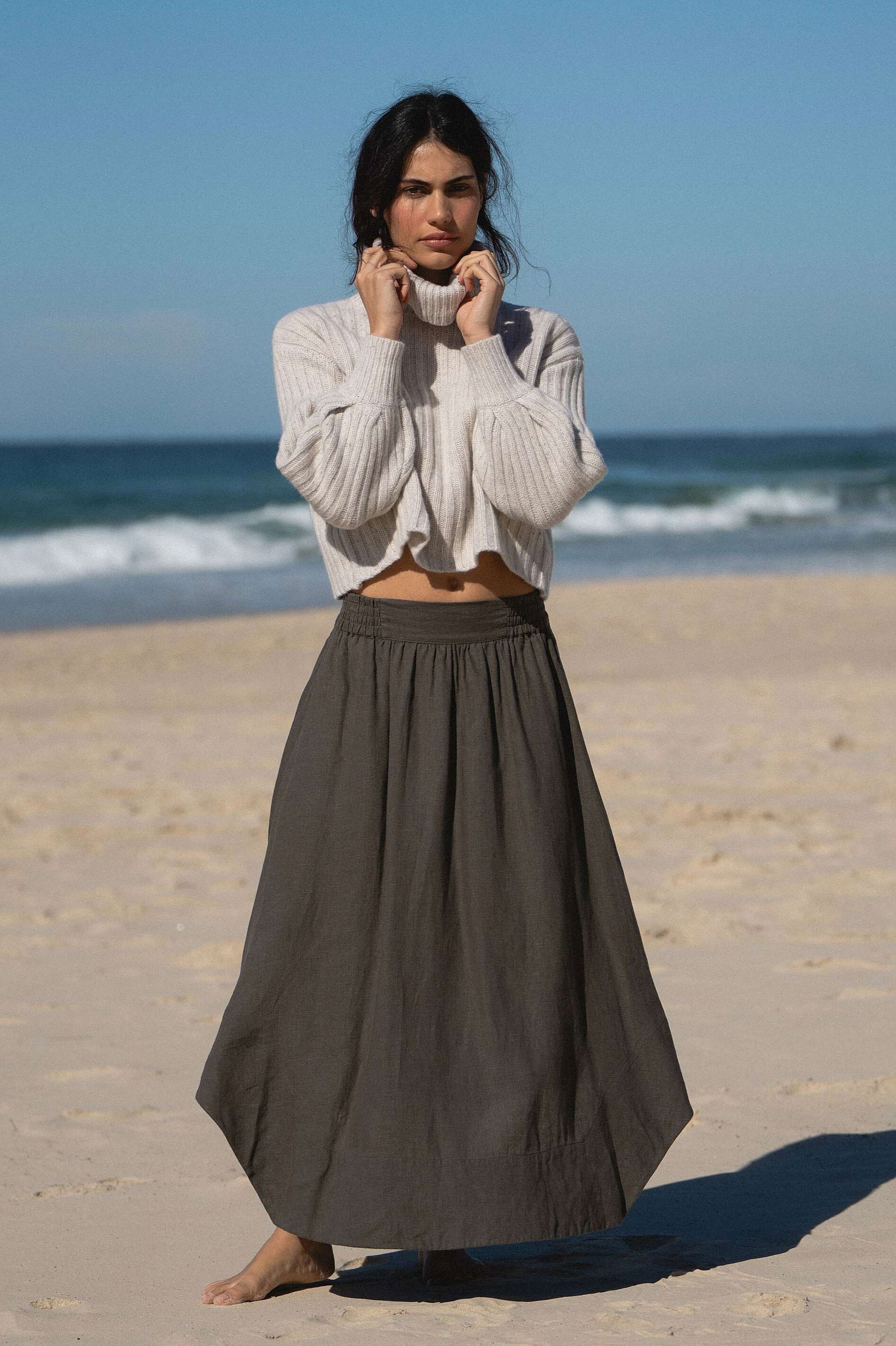 Lilly Pilly Hannah Linen Skirt - Khaki