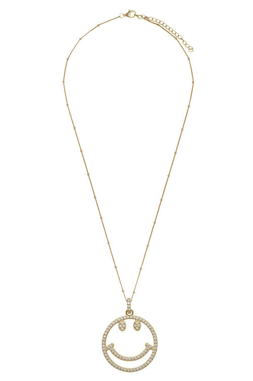 Atelier18 Zirconia Smile Pendant with 32" Belcher Chain