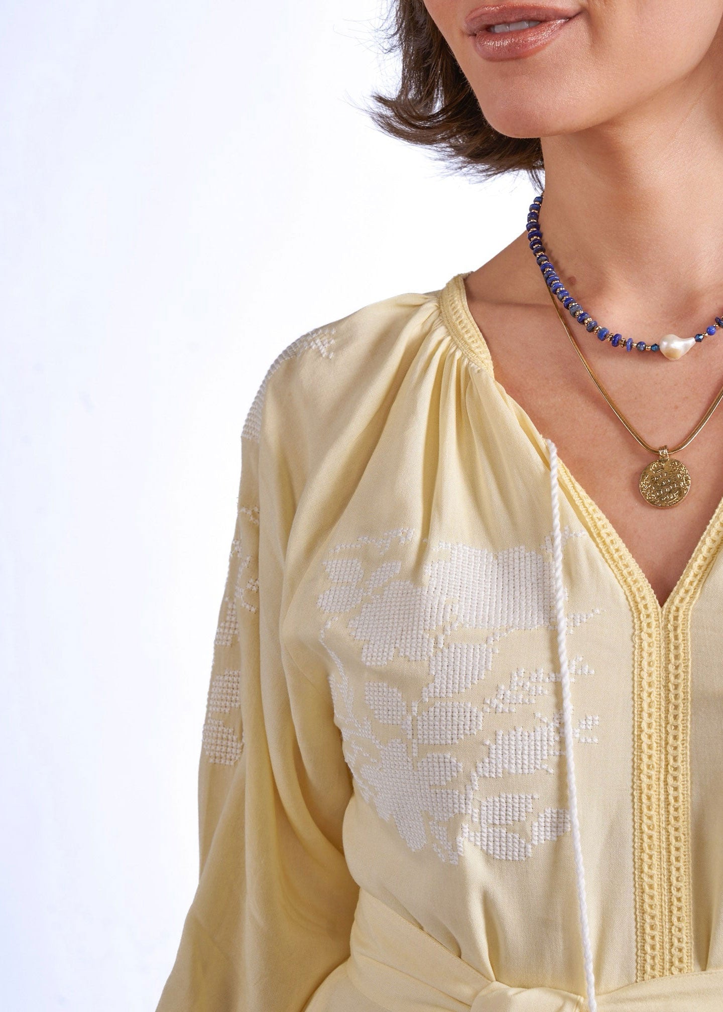New Day Originals Side pocket detail with stacked pearl ring on the hand