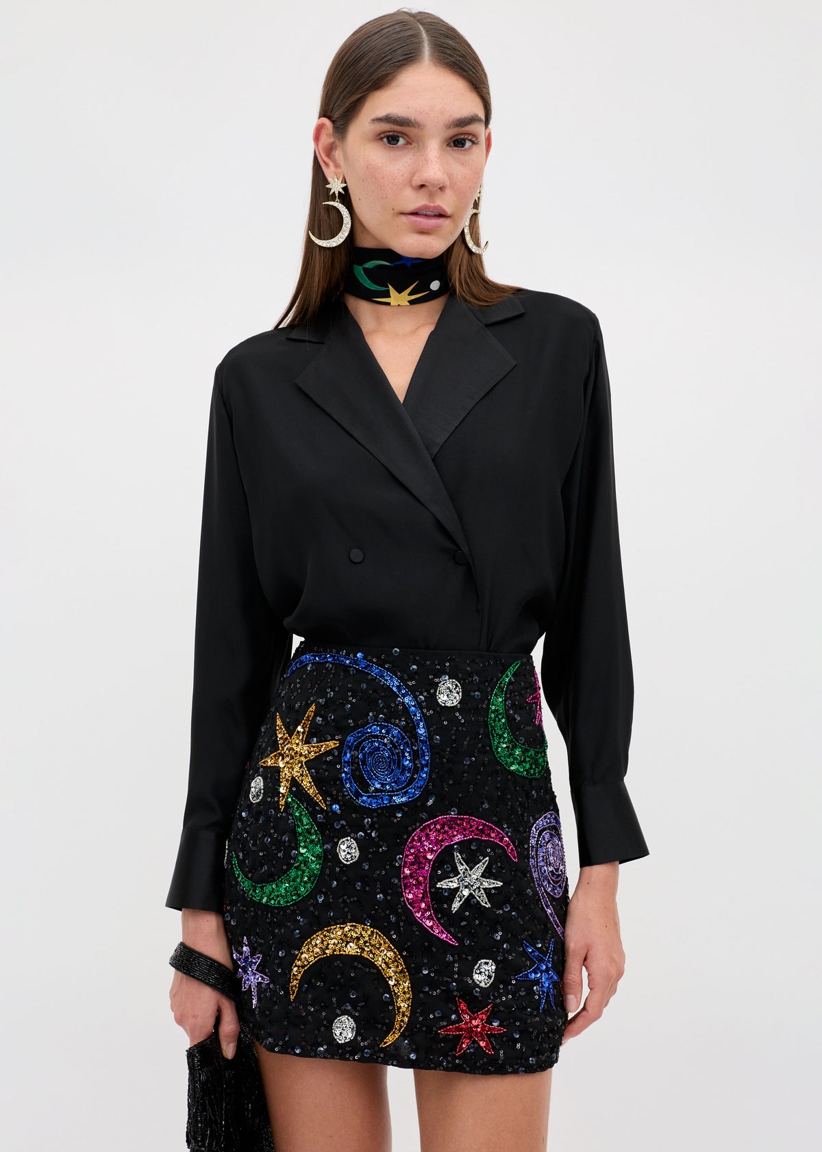 Rixo Minna Skirt - Starry Moon Embellishment Black