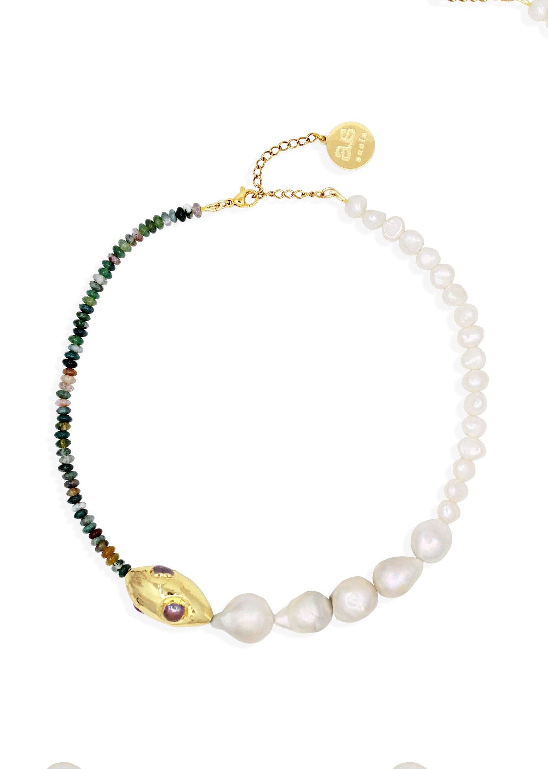 By Alona Orion Necklace - Gold with Indian Agate and Pearls
