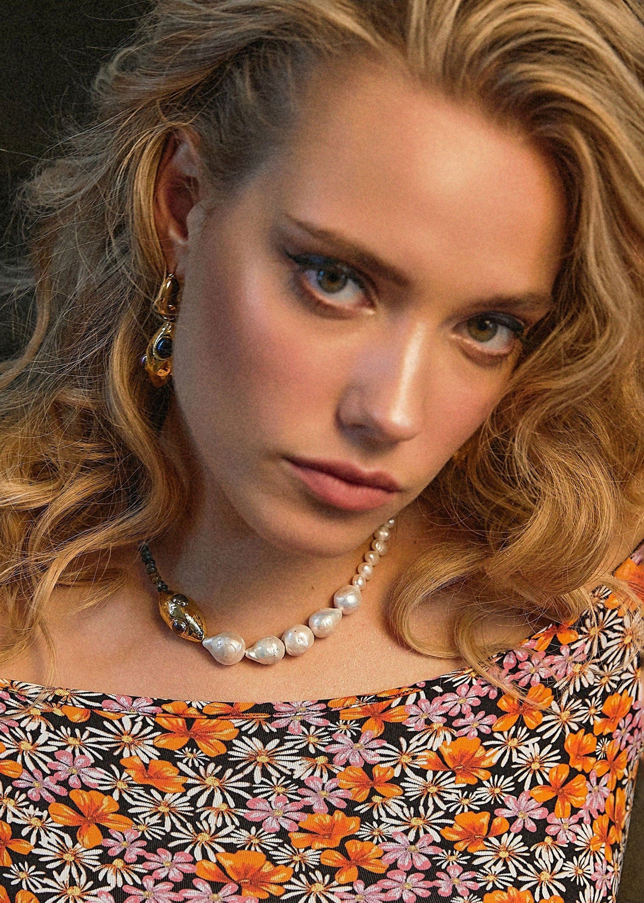 By Alona Orion Necklace - Gold with Indian Agate and Pearls