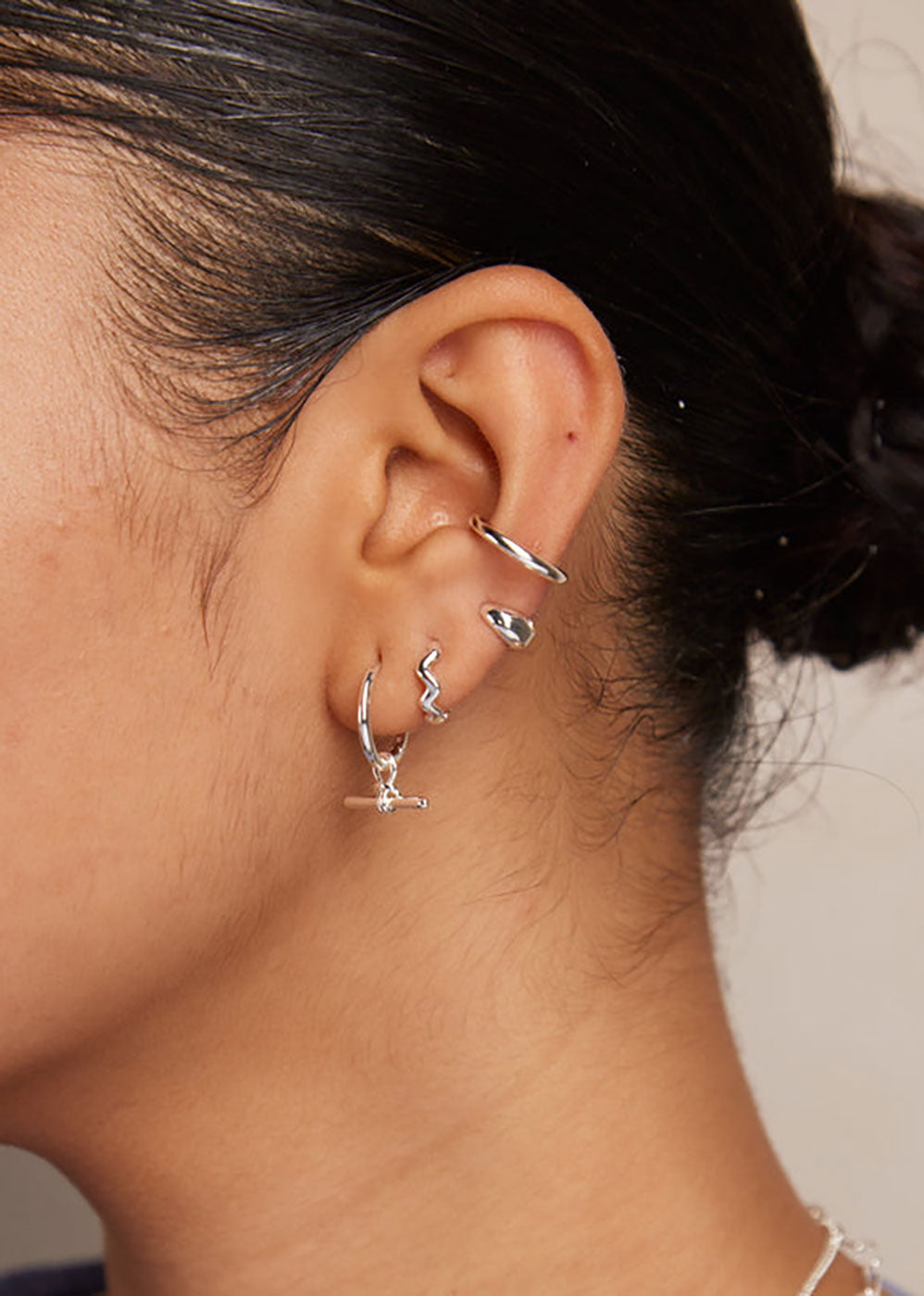 Orelia Dainty T-Bar Knot Hoop Earrings - Silver