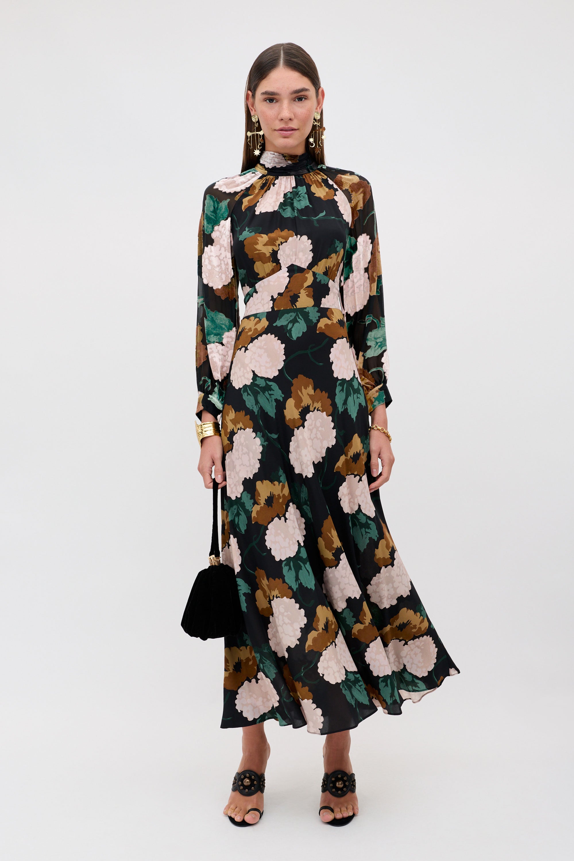 Rixo Paige Dress - Hydrangea Floral Charcoal
