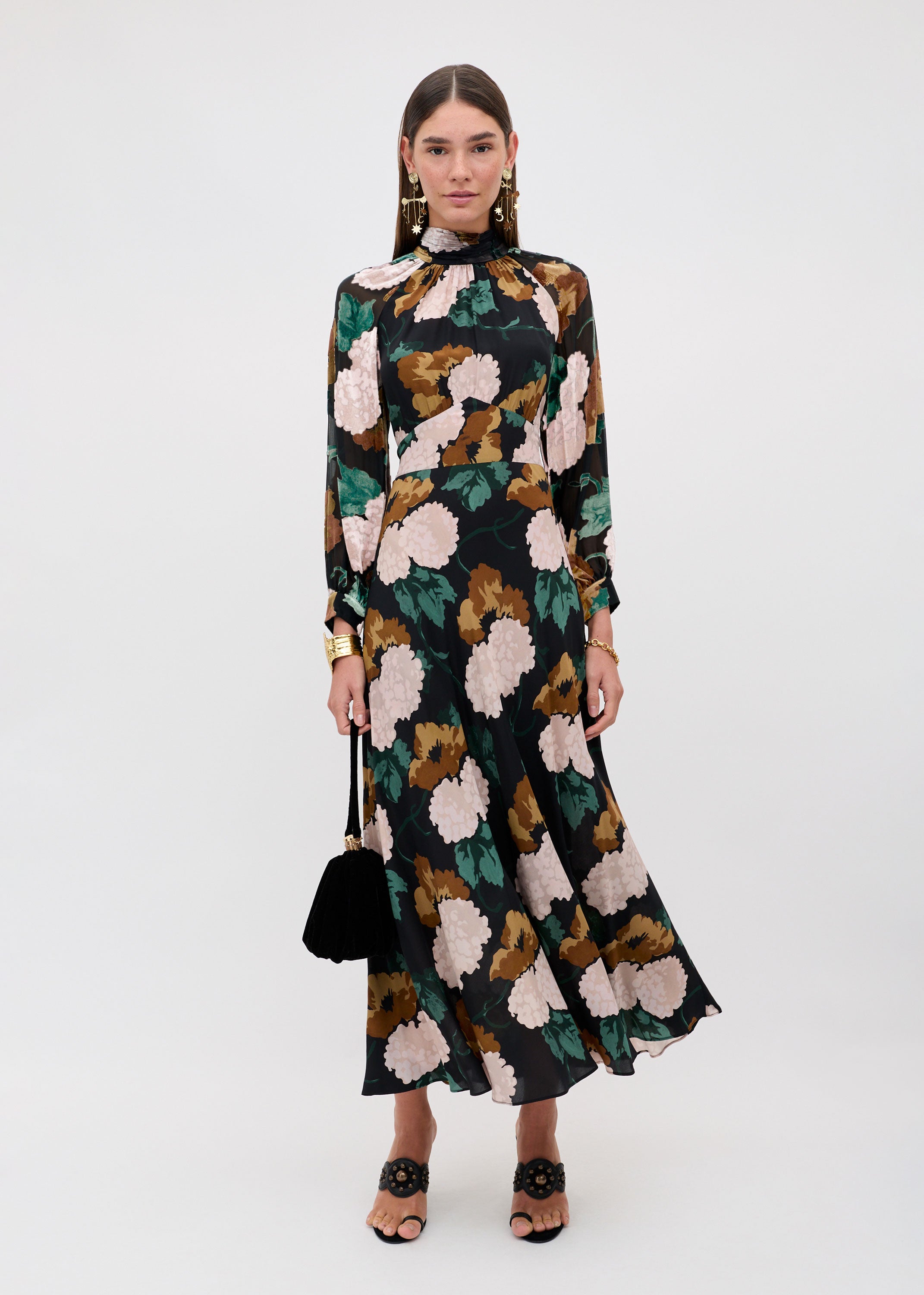 Rixo Paige Dress - Hydrangea Floral Charcoal