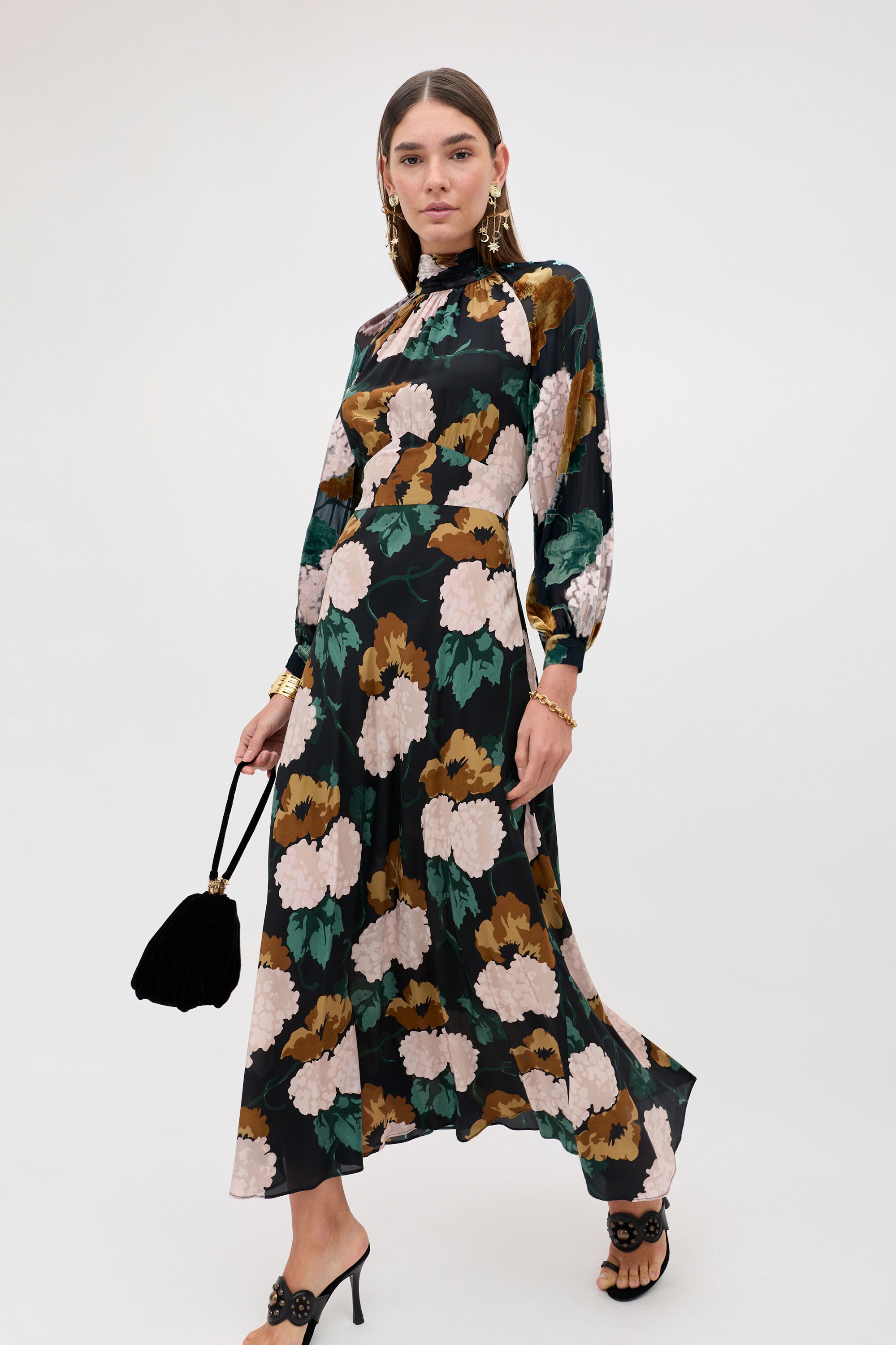 Rixo Paige Dress - Hydrangea Floral Charcoal