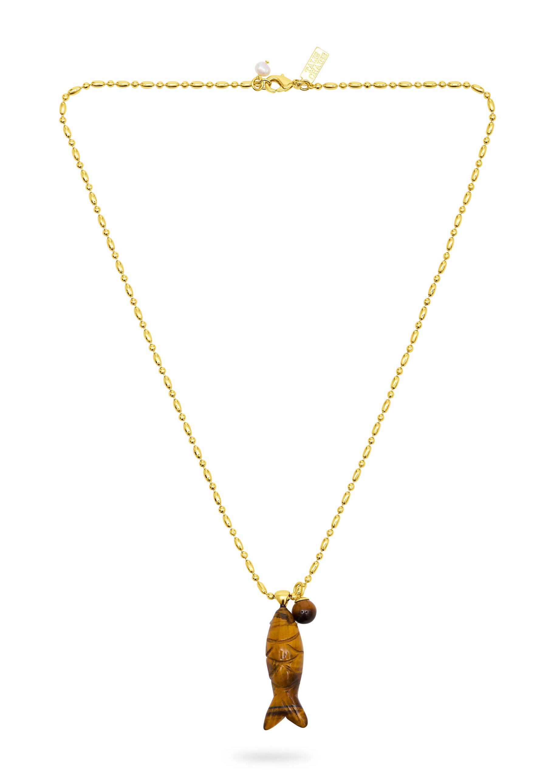Talis Chains Happy Fish Pendant Necklace - Tiger’s Eye